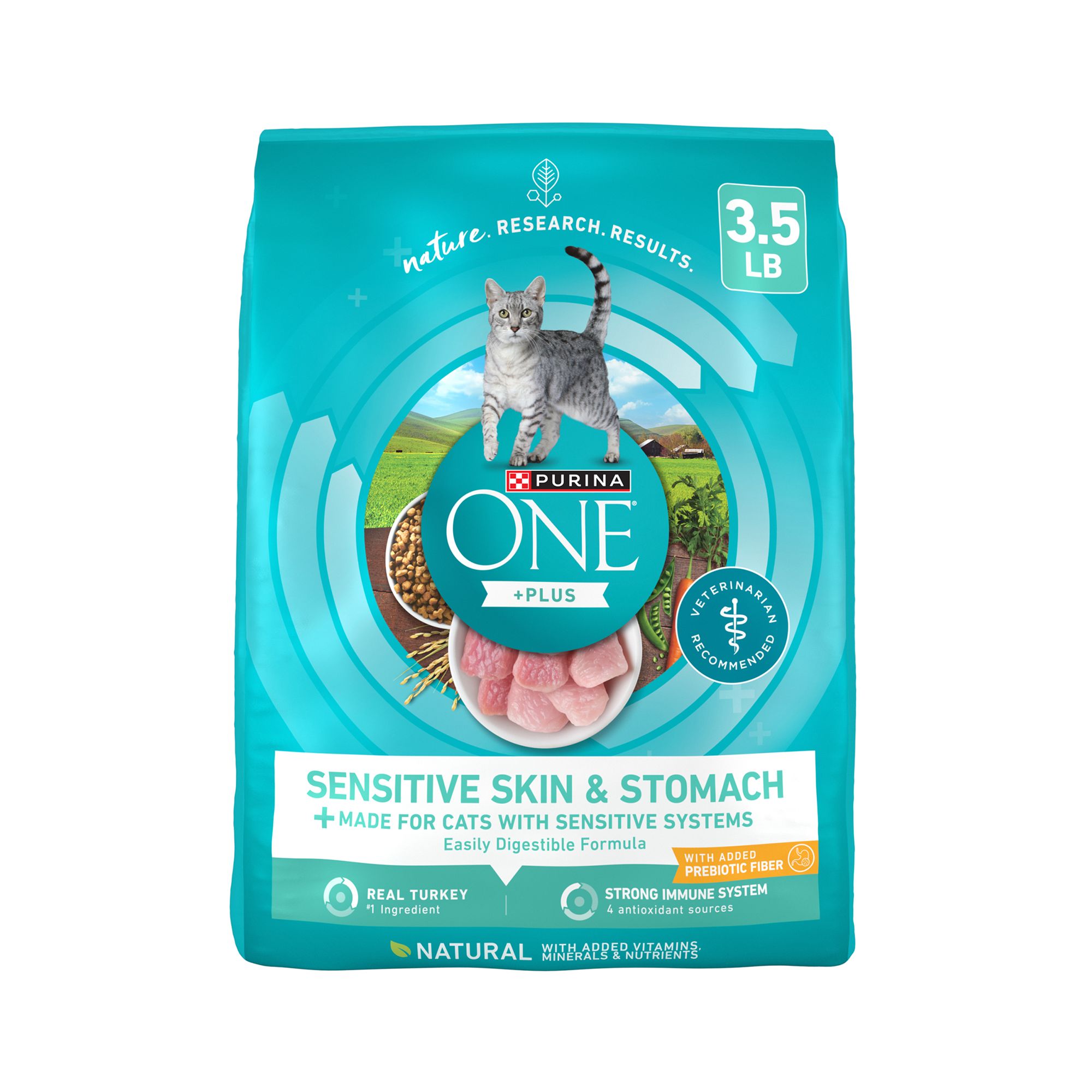 Purina ONE +Plus Sensitive Skin and Stomach Adult Cat Dry Food - Turkey, High-Protein, Natural, Size: 3.5 lb | PetSmart