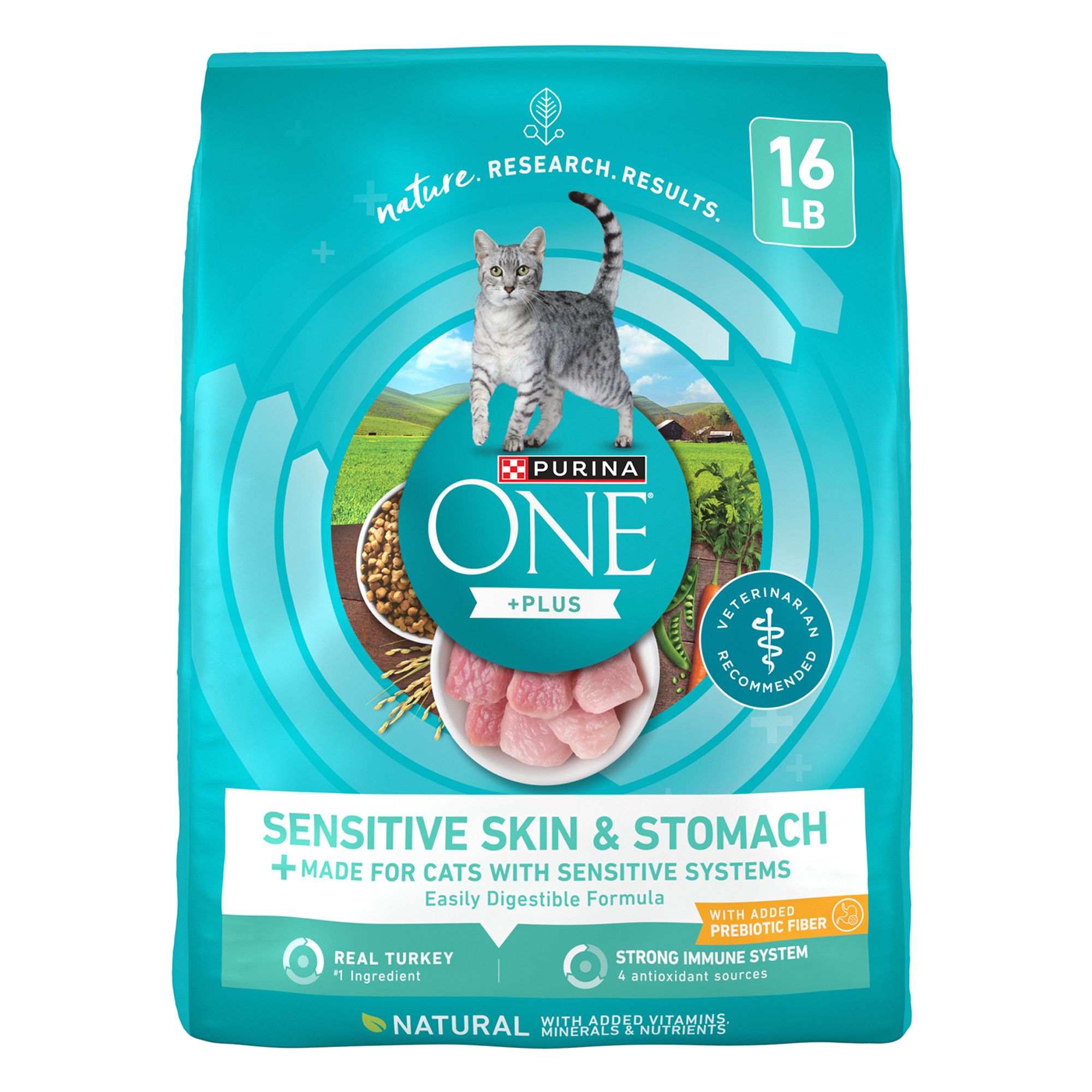 Purina ONE +Plus Sensitive Skin and Stomach Adult Cat Dry Food - Turkey, High-Protein, Natural, Size: 16 lb | PetSmart