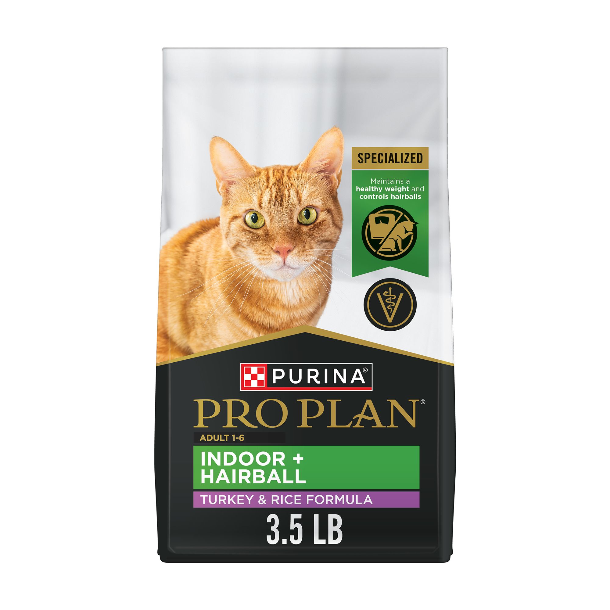 Purina Pro Plan Focus Indoor Hairball Adult Dry Cat Food - High Fiber, Turkey & Rice (3.5 Lb)