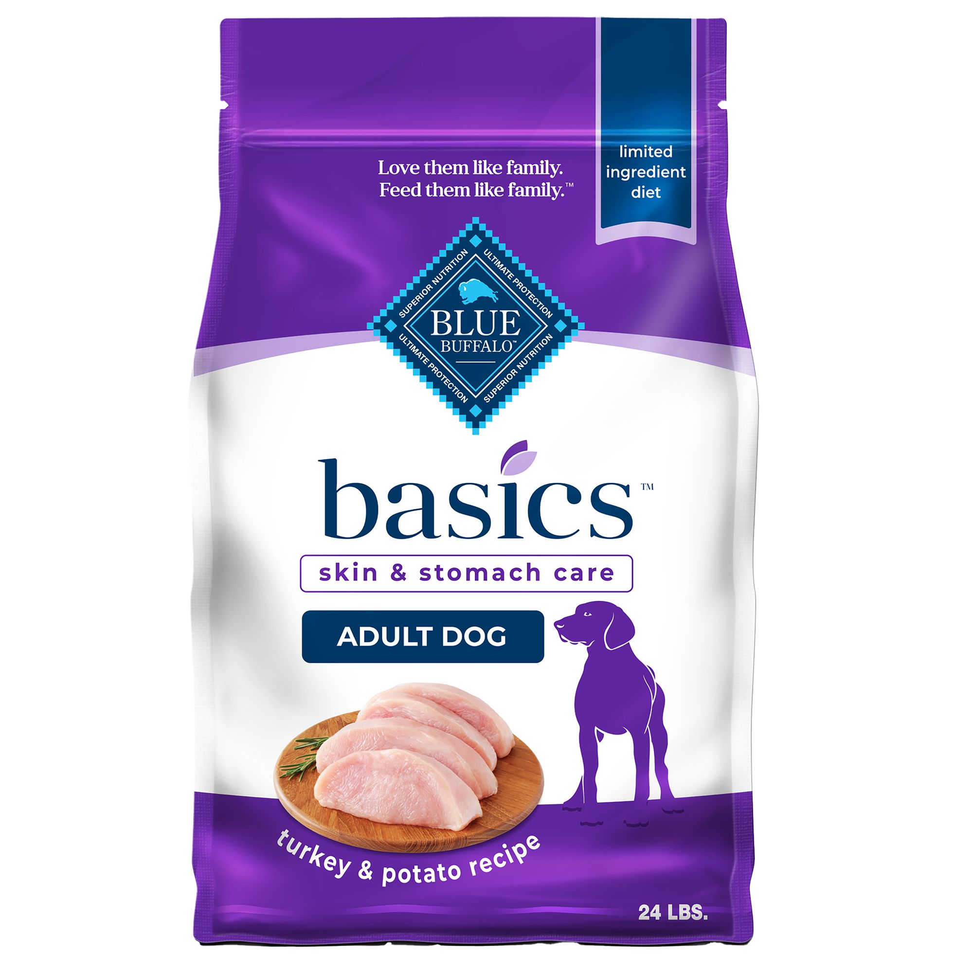 Blue Buffalo Basics; Skin and Stomach Care Adult Dog Dry Food - Turkey Potato, Size: 24 lb | PetSmart