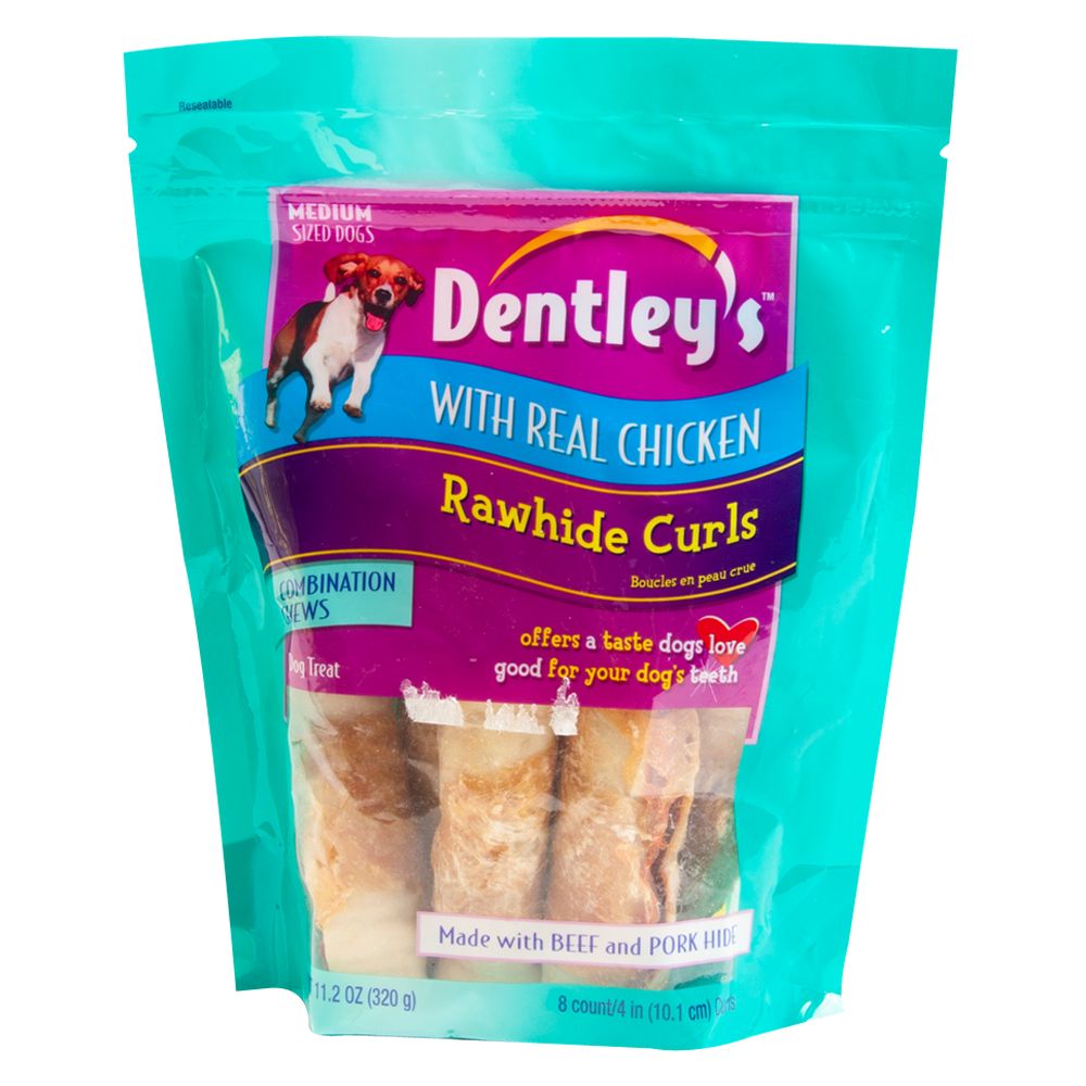 Dentley s Rawhide Curls Dog Treats Size 8 Count Adult Beef Rawhide