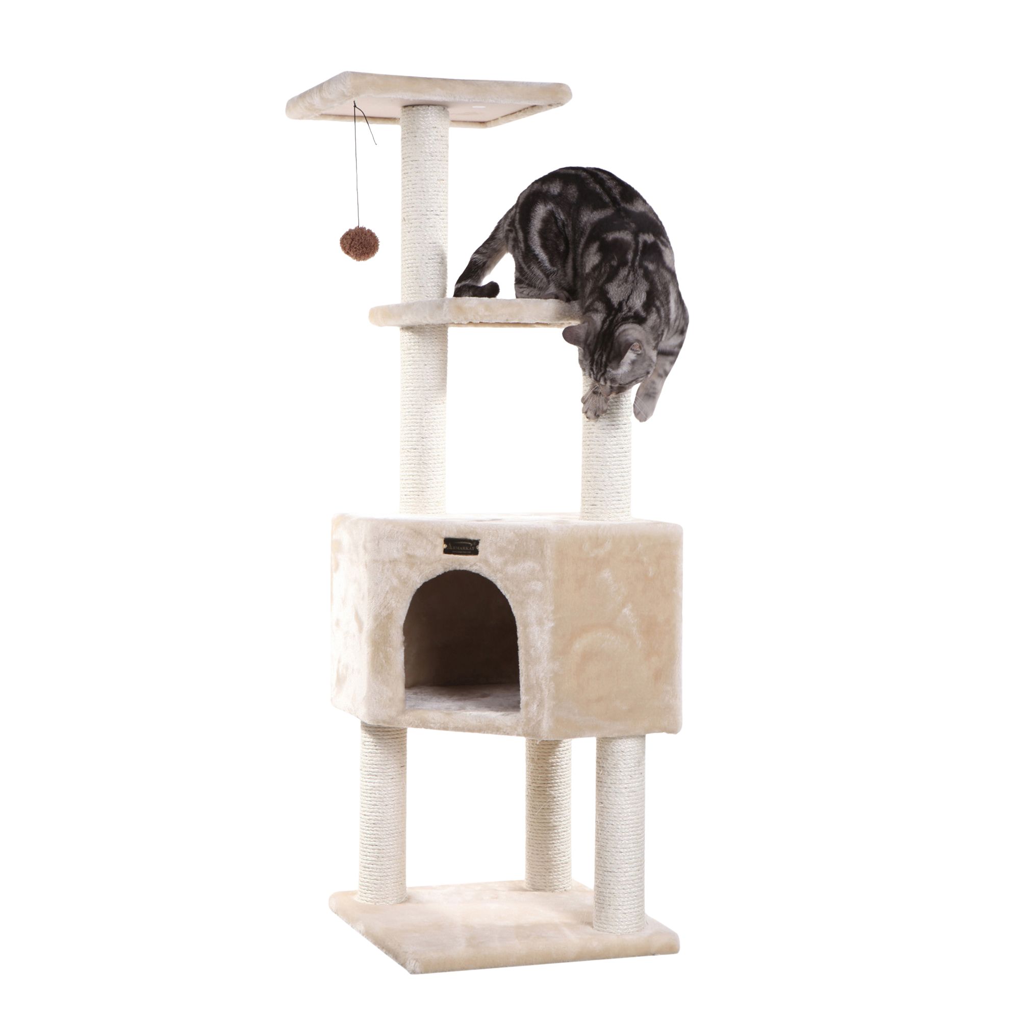 Armarkat 48-in Classic Faux Fur Real Wood Cat Tree With Top Perch For Kitty, Beige | PetSmart