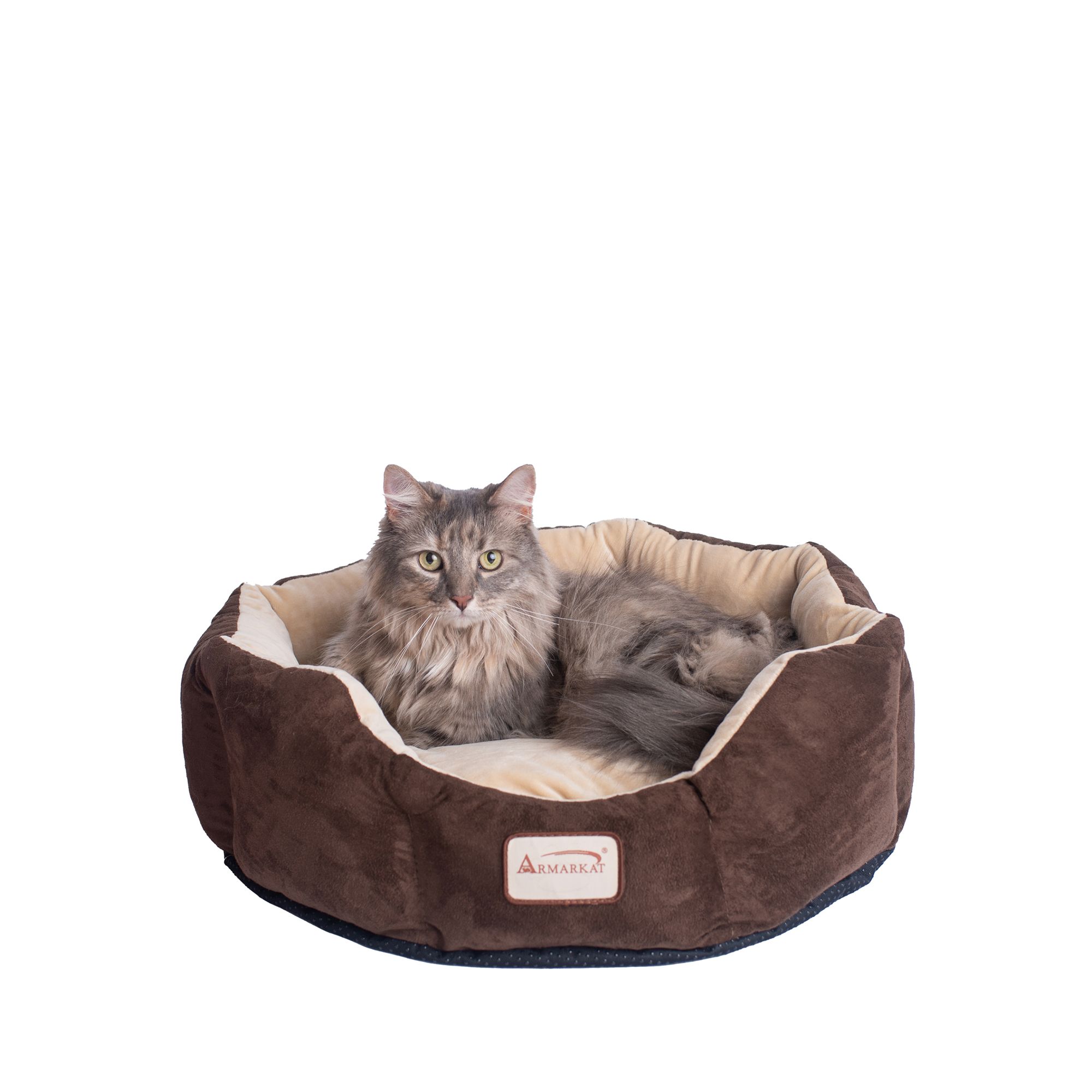 Armarkat Mocha and Beige Faux Suede Cuddler Cat Bed in Mocha/Beige, Size: 20"L x 20"W 8"H | PetSmart
