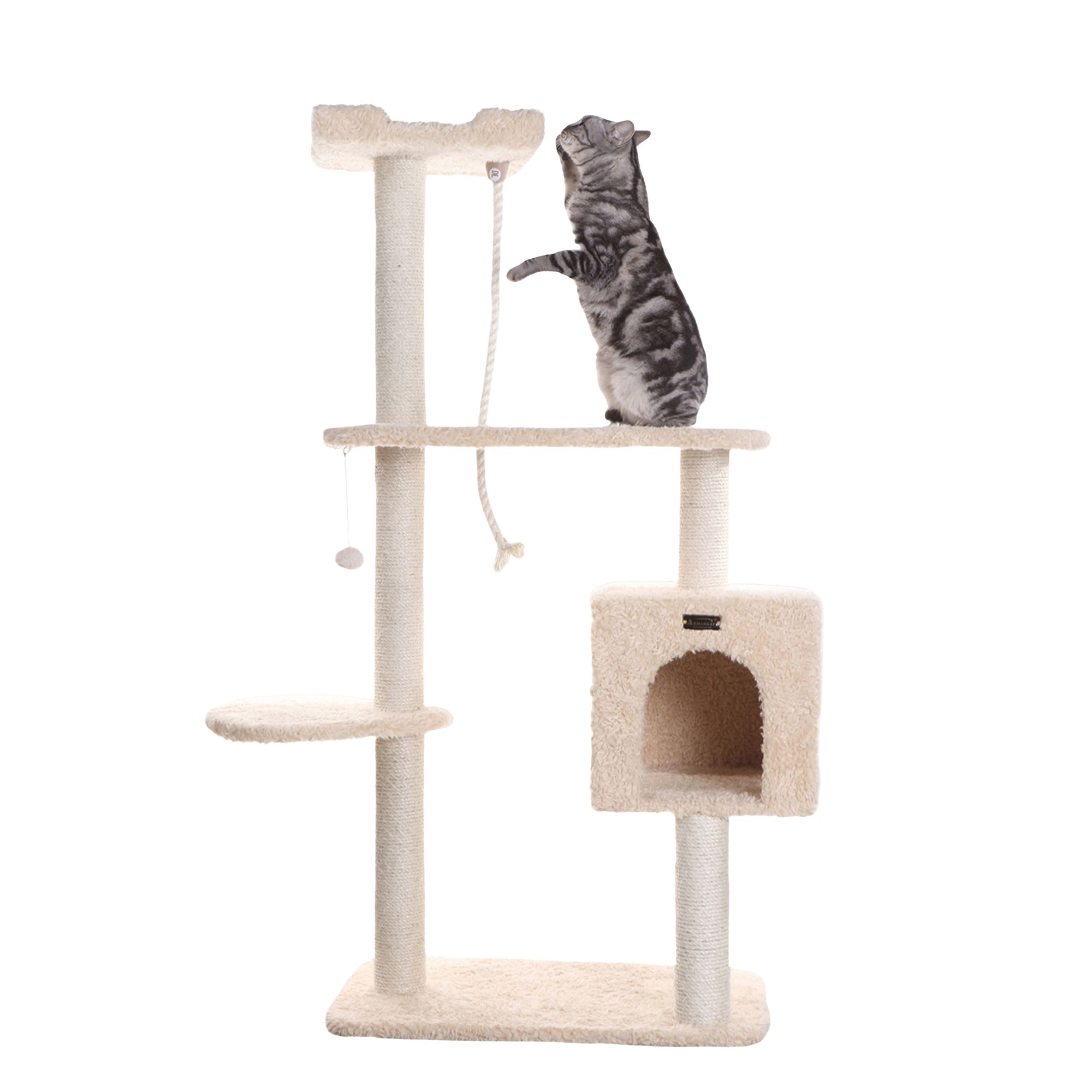 Armarkat 57-in Classic Faux Fur Real Wood Pet Kitten Play Activity Tree, Beige | PetSmart