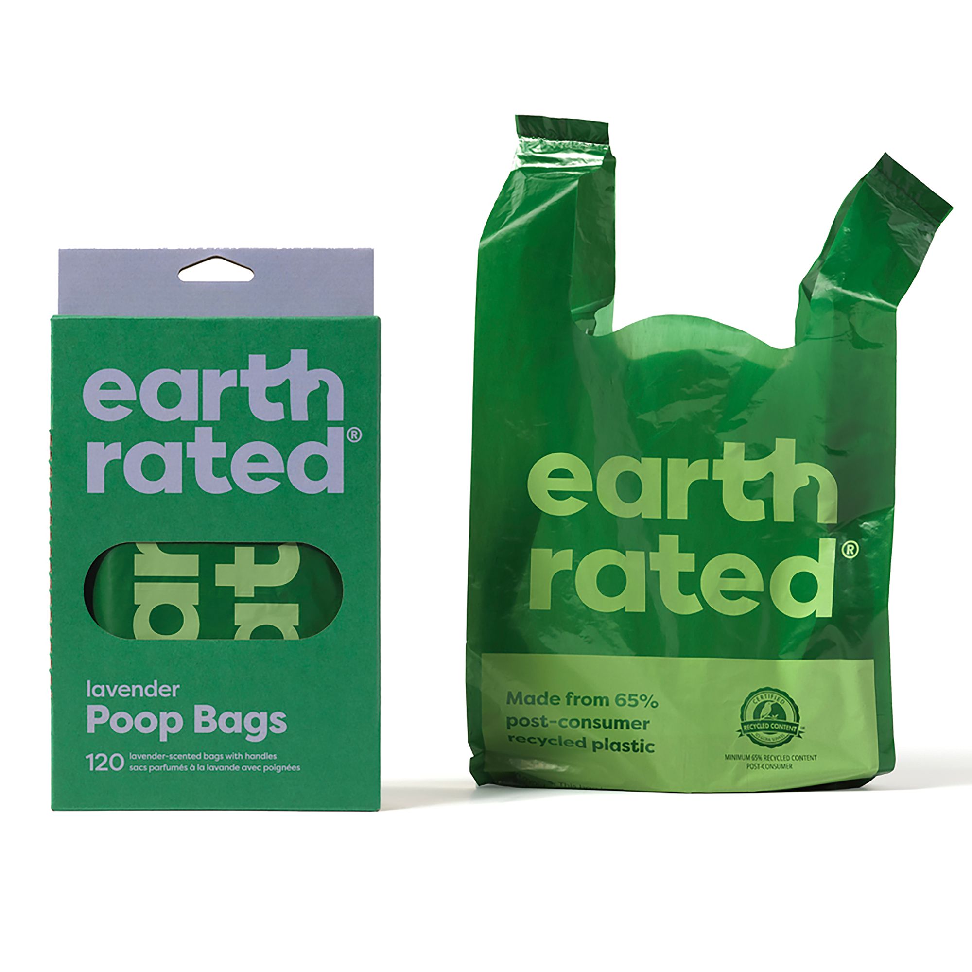 Earth Rated Leak-Proof Easy-Tie Dog Poop Bags with Handles, Lavender, 120 Count