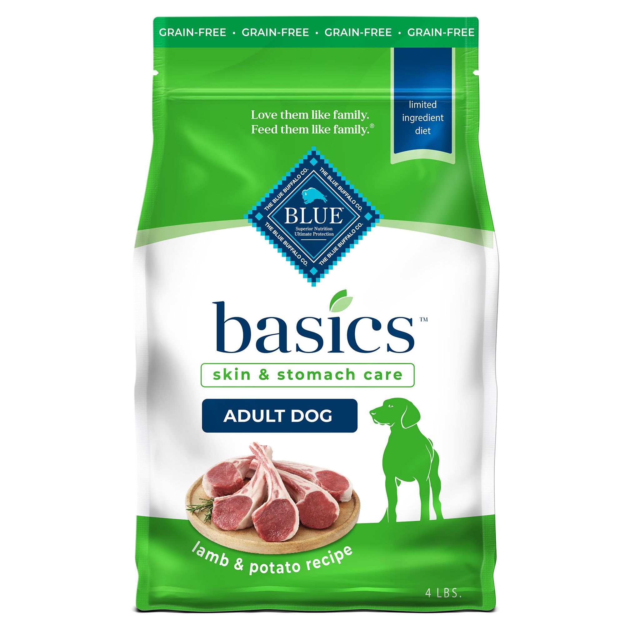 Blue Buffalo Basics; Skin and Stomach Care Adult Dog Dry Food - Grain Free, Lamb Potato, Size: 4 lb | PetSmart