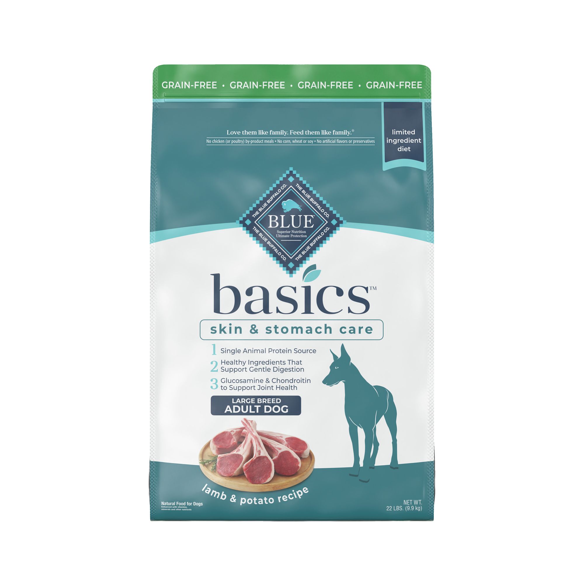 Blue Basics Large Breed Adult Dog Food Limited Ingredient Grain Free Lamb And Potato Size 22 Lb Blue Buffalo Blue Basics Large Breed Adult Dog Food Limited Ingredient Grain Free Lamb And Potato Size 22 Lb Blue Buffalo