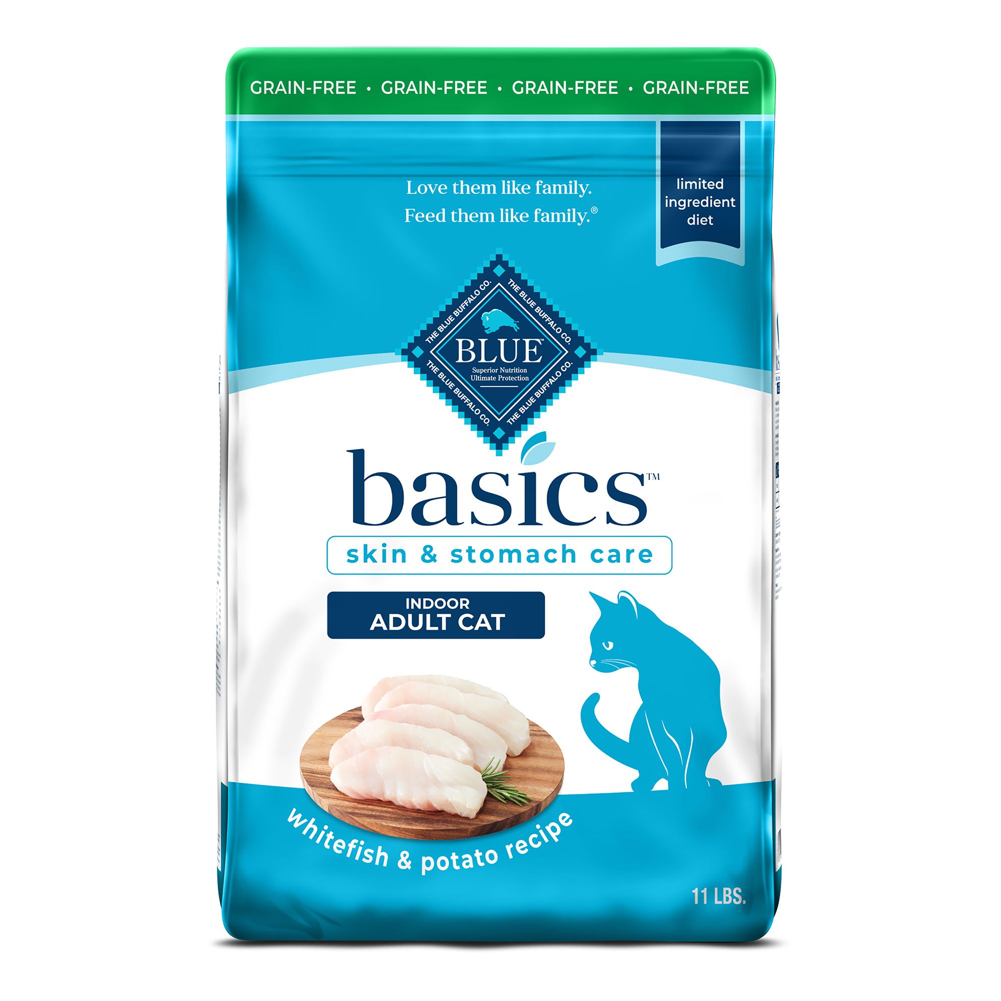 Blue Basics Limited Ingredient Grain Free Indoor Adult Cat Food Fish And Potato Size 11 Lb Blue Buffalo Blue Basics Limited Ingredient Grain Free Indoor Adult Cat Food Fish And Potato Size 11 Lb Blue Buffalo