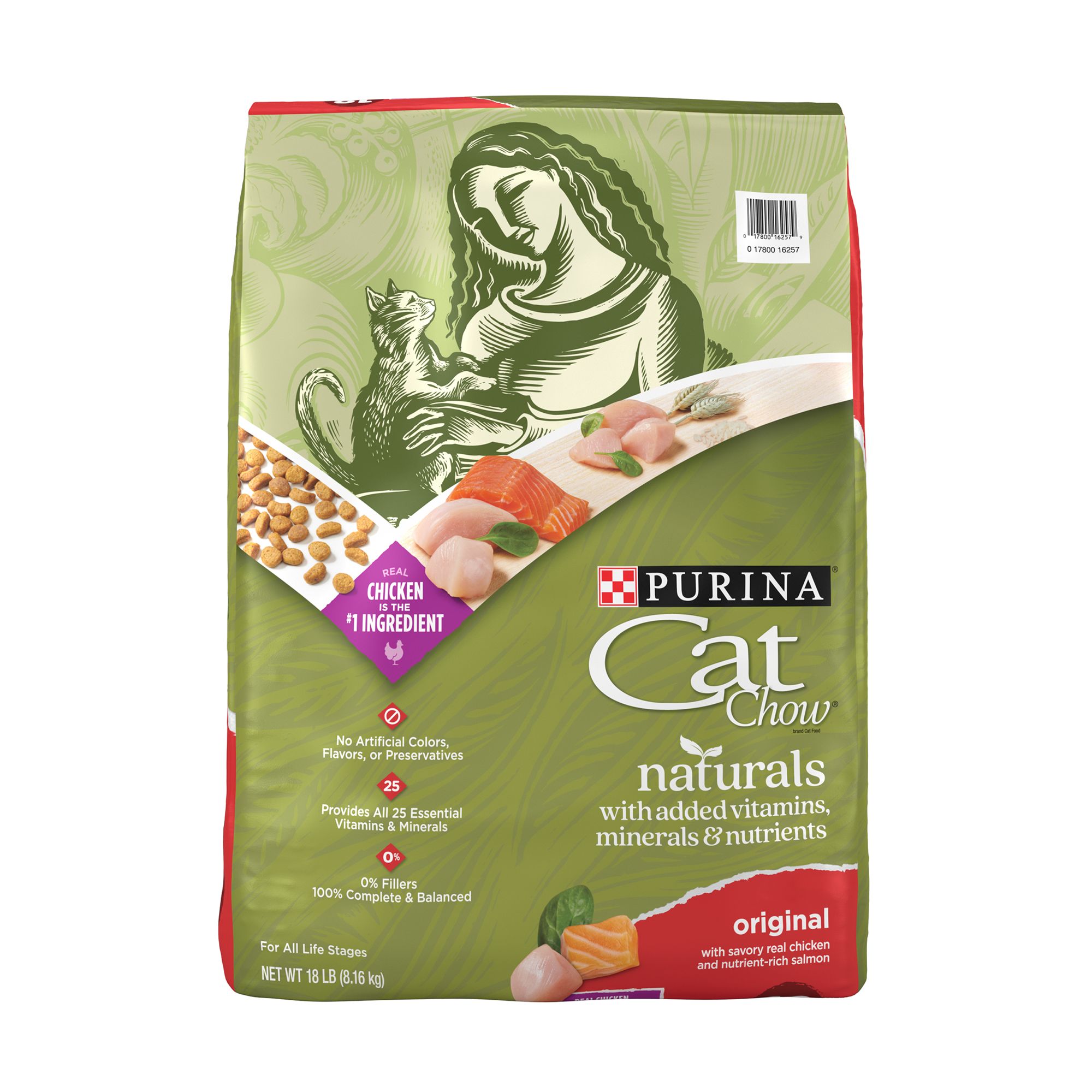 Purina Cat Chow Naturals All Life Stages Dry Food - Chicken, Natural, No Artificial Flavors, Size: 18 lb, Flavor: Salmon | PetSmart Yellow