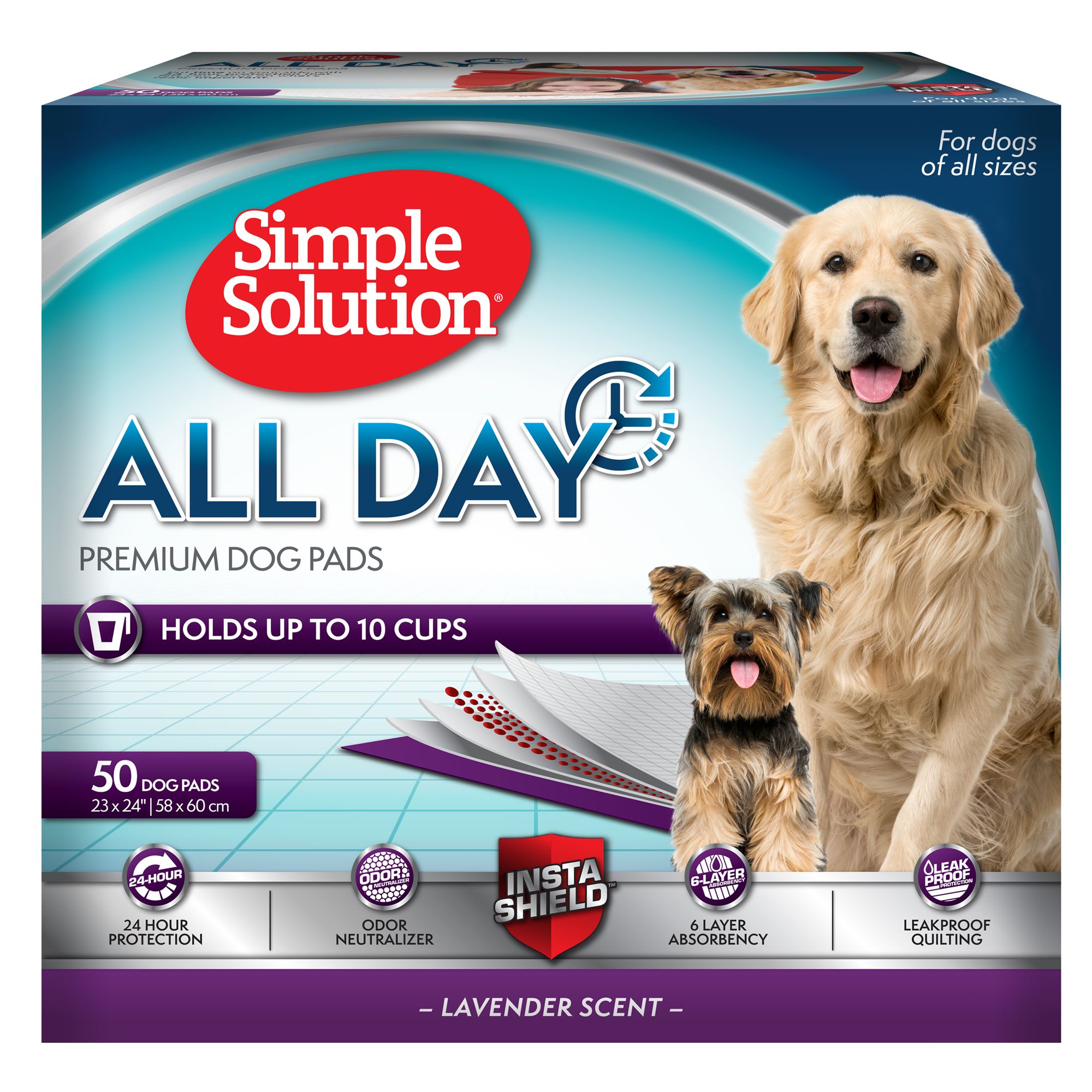 Simple Solution All Day Premium Disposable Dog Pads, Leak-Proof And Odor Neutralizing, Lavender | PetSmart