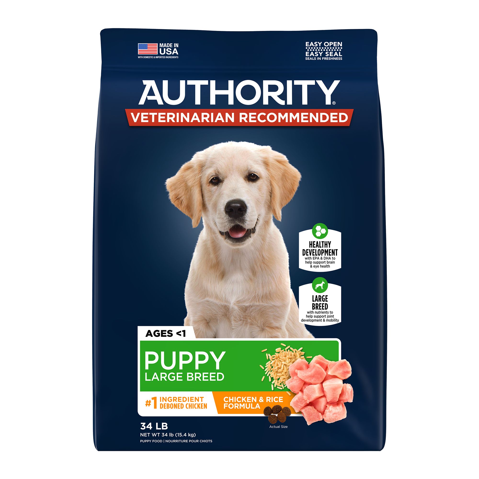 Authority Everyday Health Large Breed Puppy Dry Dog Food - Chicken and Rice, Size: 34 lb | PetSmart Brown
