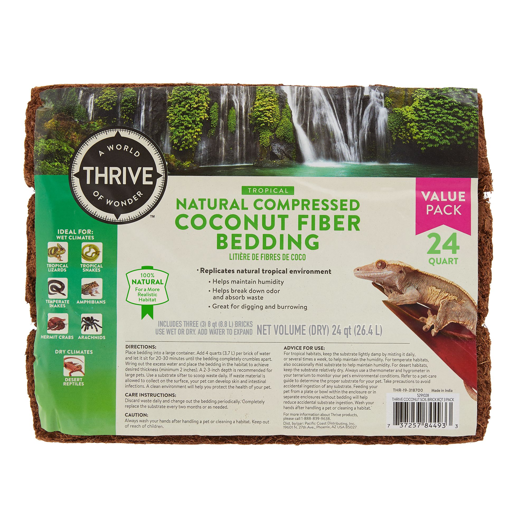 Thrive Natural Compressed Coconut Fiber Reptile Bedding - 8 qt, 3 ct (24 QT)