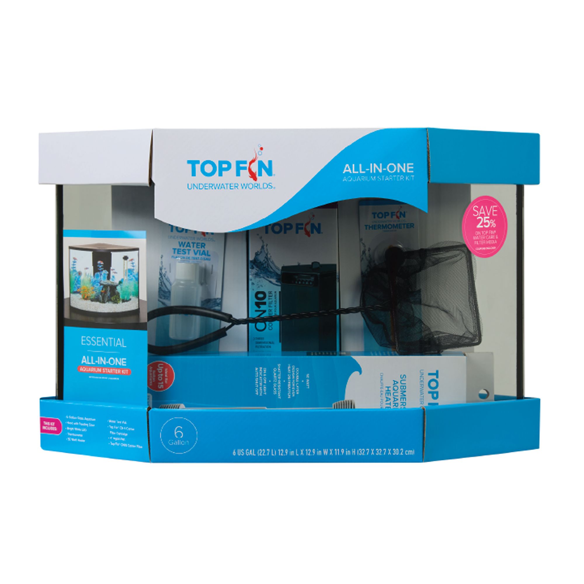 Top Fin® Corner Tank Aquarium Starter Kit - Fish Tank Starter Kit - 6 Gallon (6 Gal)