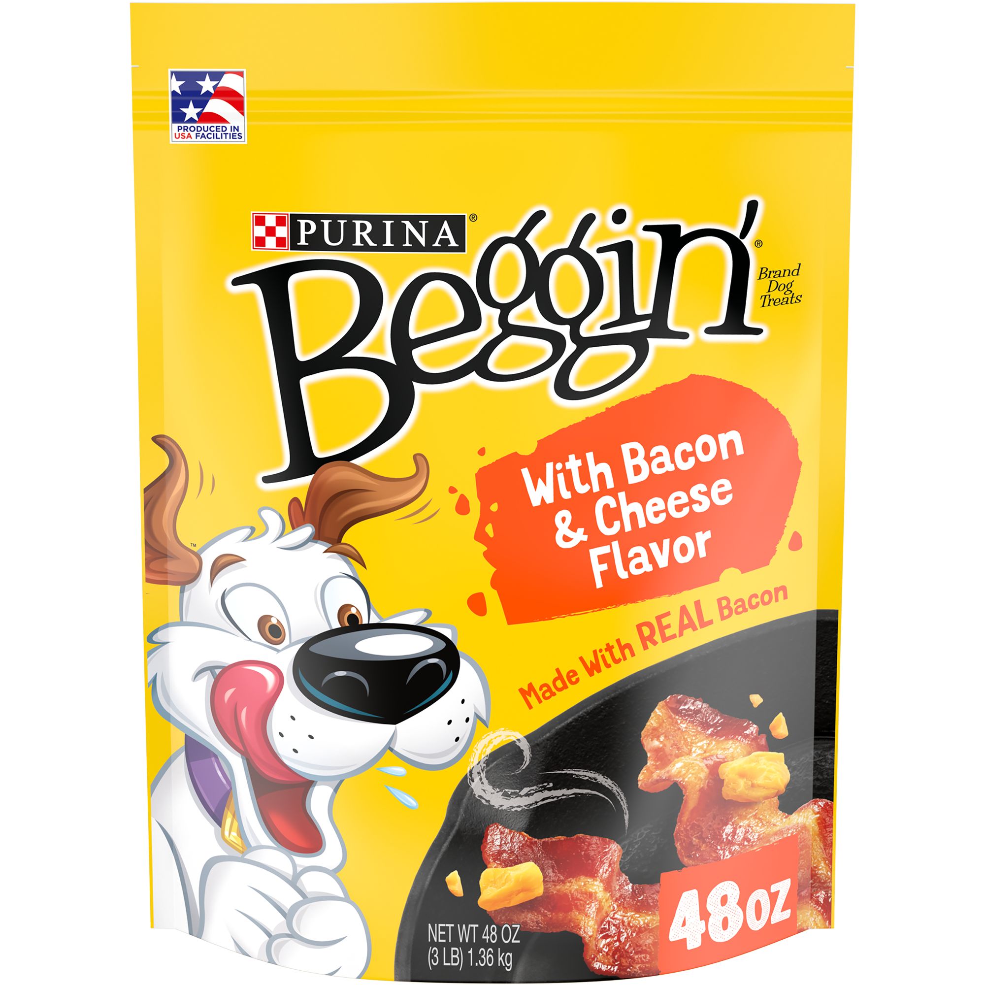 Purina Beggin' Strips Adult Dog Dry Food - Bacon, Real Meat, No Artificial Flavors or Colors, Size: 48 oz, Flavor: Cheese | PetSmart Yellow