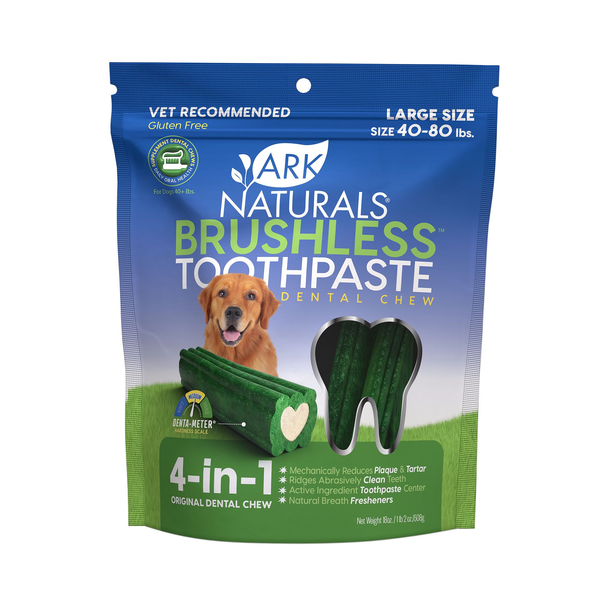 Ark Naturals® Brushless Toothpaste 4-in-1 Large Dog Dental Chews - 40+ lbs. (18 Oz)