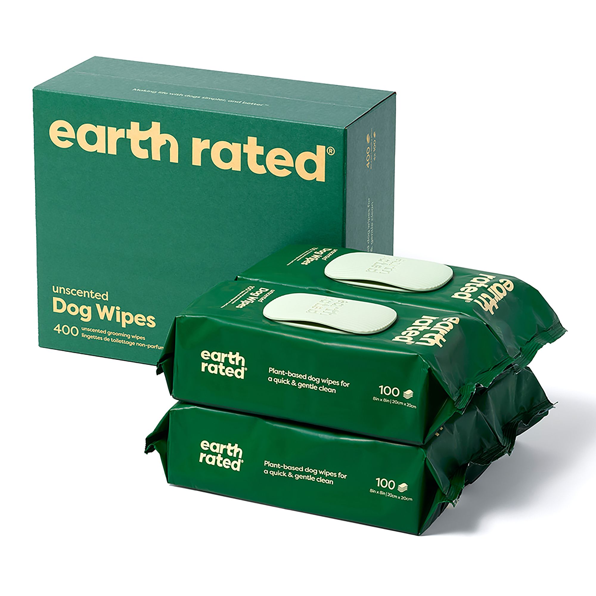 Earth Rated Hypoallergenic Dog Grooming Wipes, Plant-Based, Unscented, 400 Count