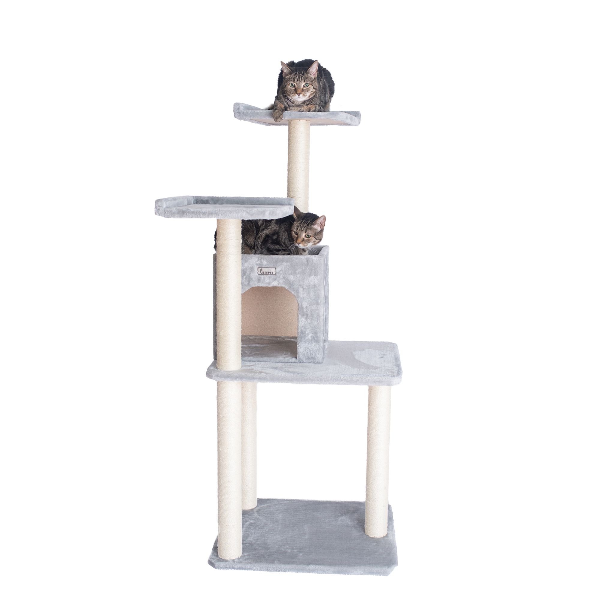 Armarkat GleePet 57-in Faux Fur 2-Door Condo Real Wood Cat Tree, Silver Gray in Grey | PetSmart