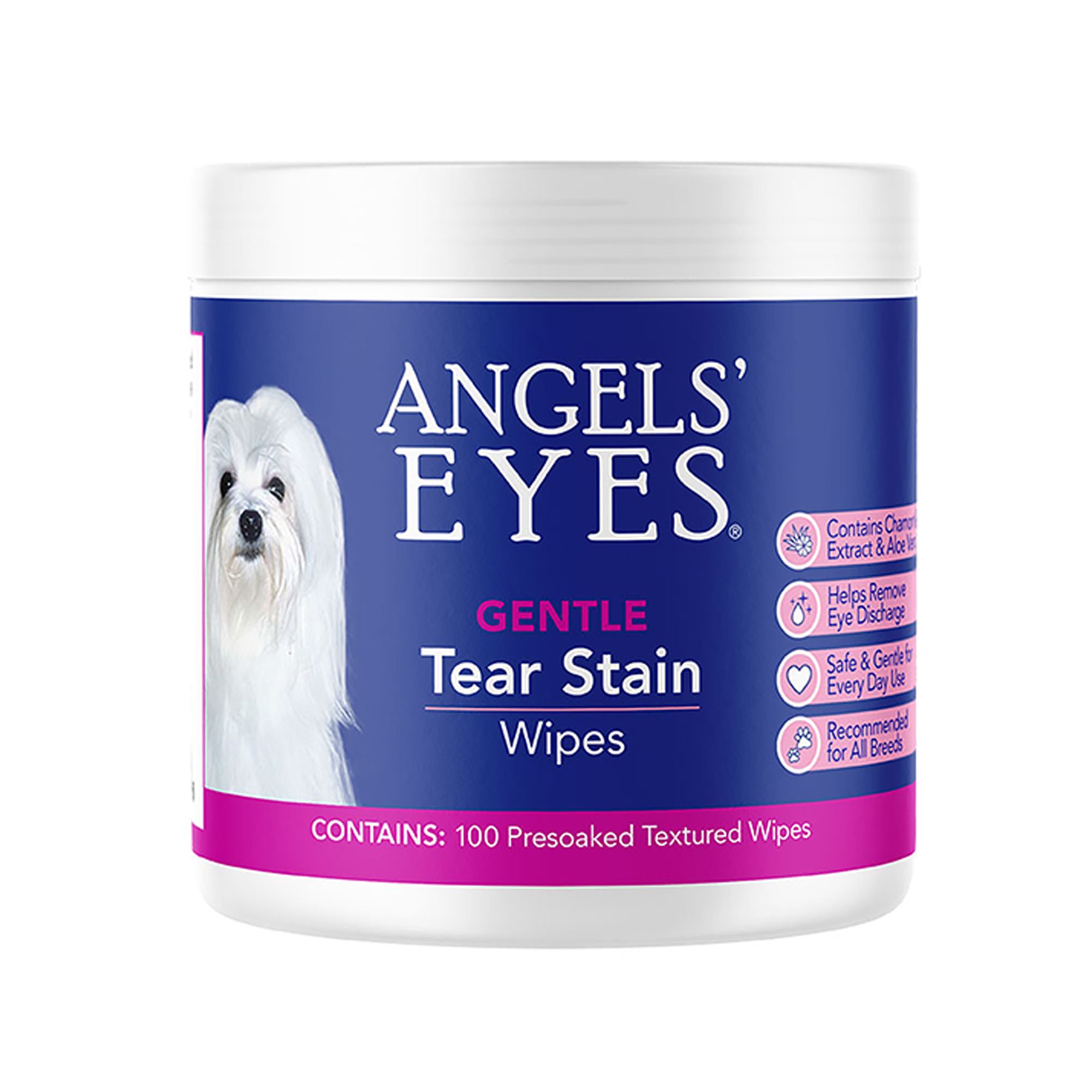 Angels' Eyes Dog & Cat Tear Stain Wipes, Gentle Presoaked Wipes, Removes Tear Stains, 100 Count (100 Count)