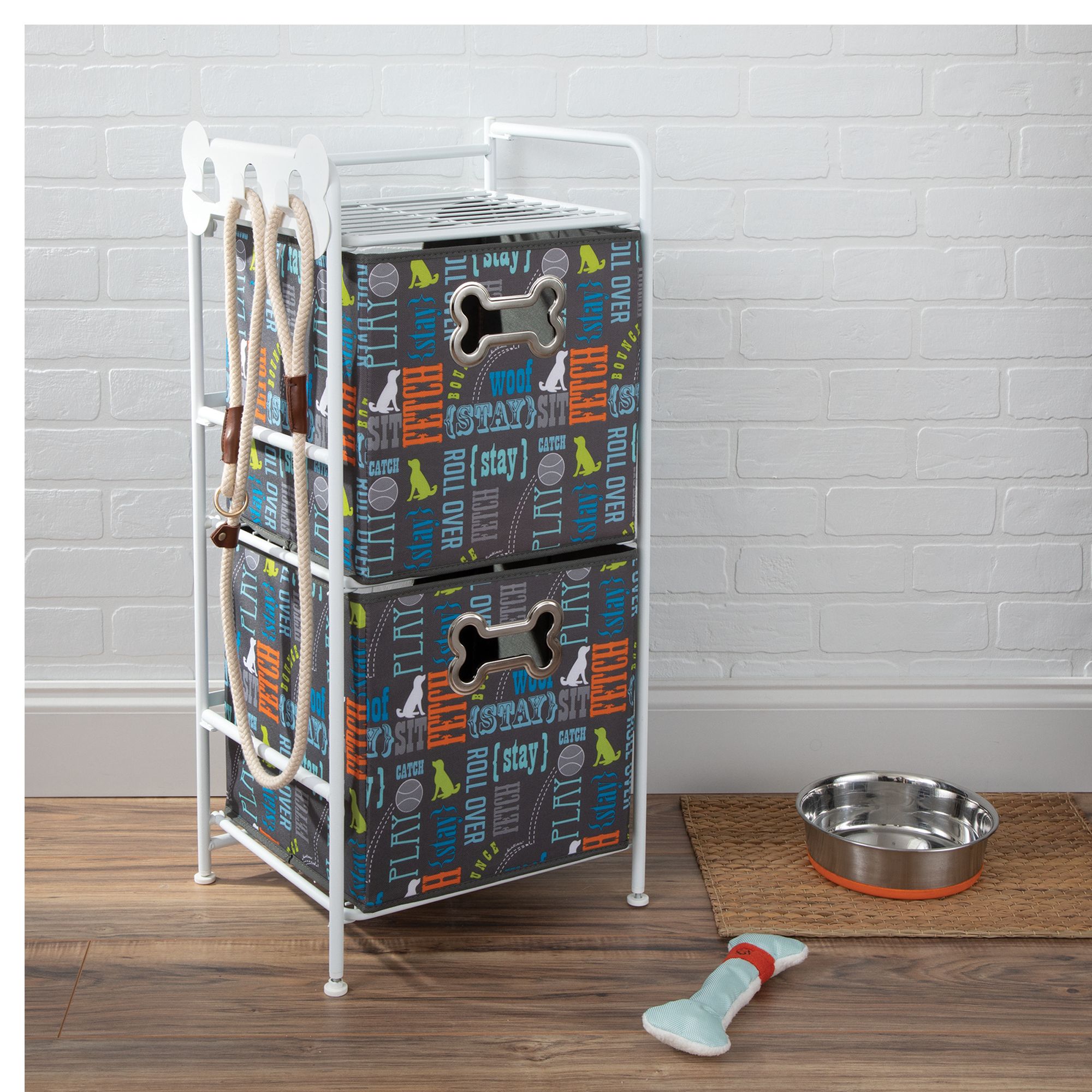 Paw Prints Word Design Toy Storage Station in Grey | PetSmart