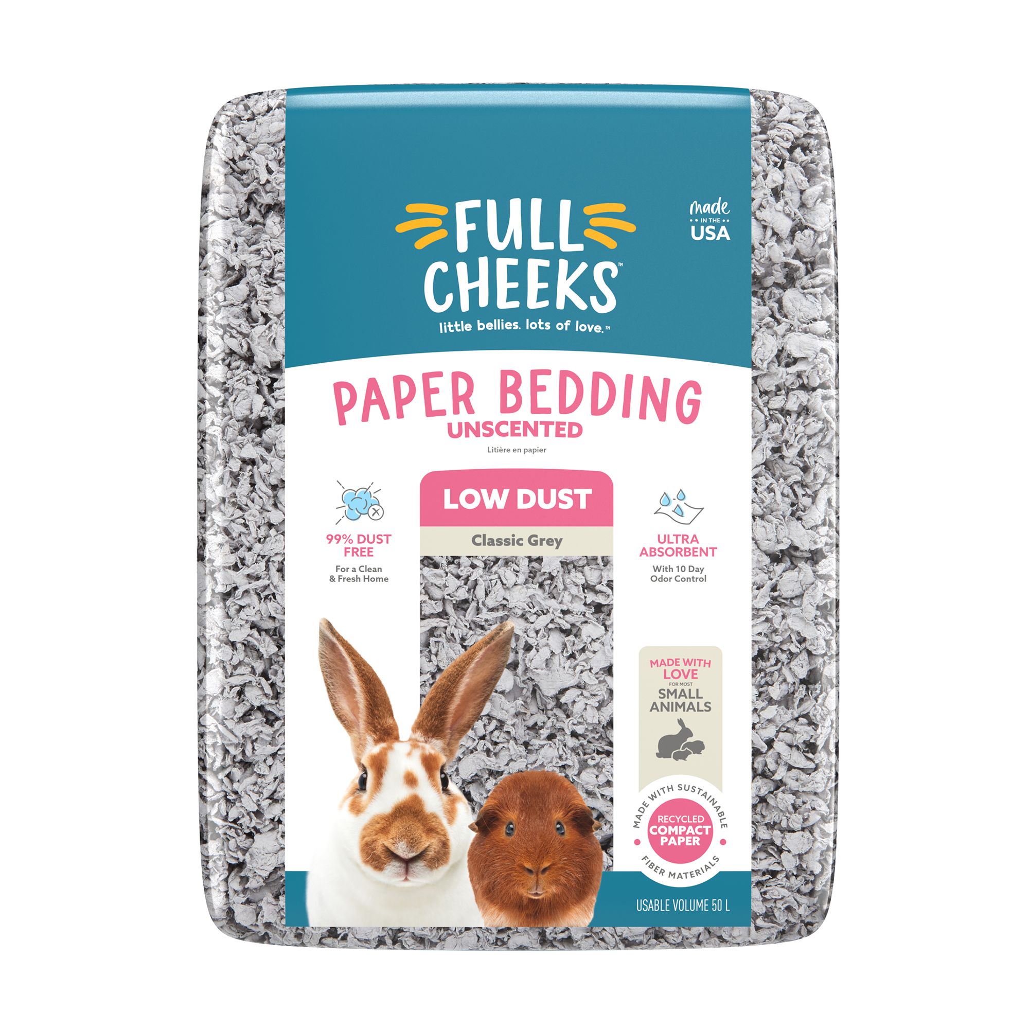 Full Cheeks&trade; Odor Control Small Pet Paper Bedding - Grey (50 L)