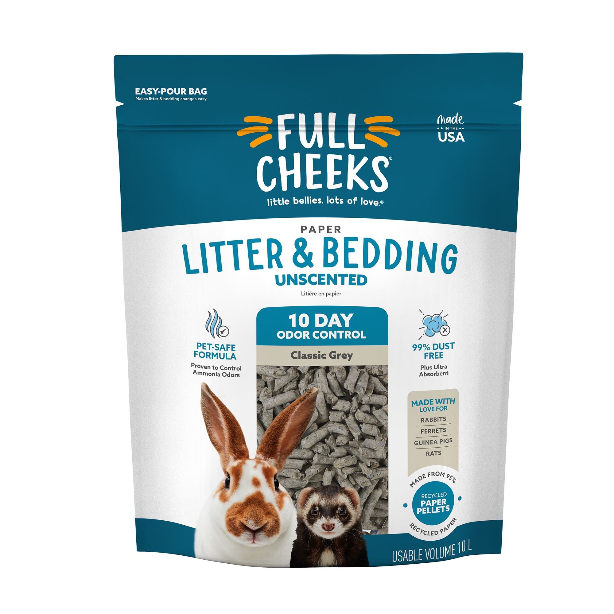 Full Cheeks&trade; Odor Control Small Pet Paper Litter & Bedding - Grey (10 L)