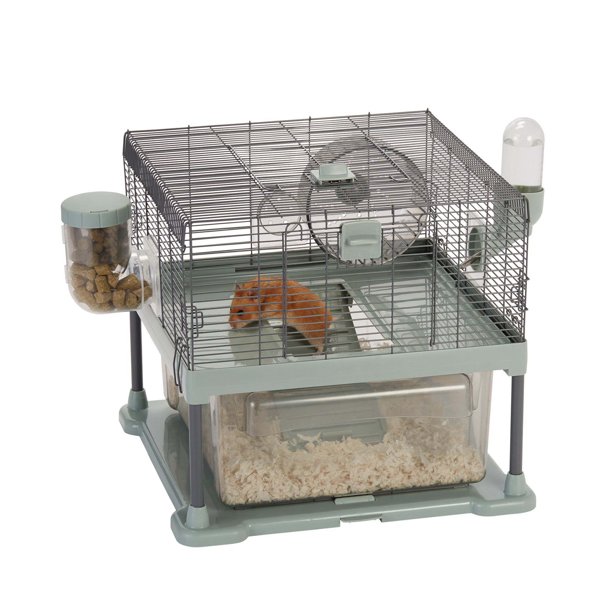Full Cheeks&trade; Quick Clean Small Pet Habitat with Cage, Wheel, Food Dispenser, & Water Bottle (23.7"L x 18.1"W x 16.6"H)