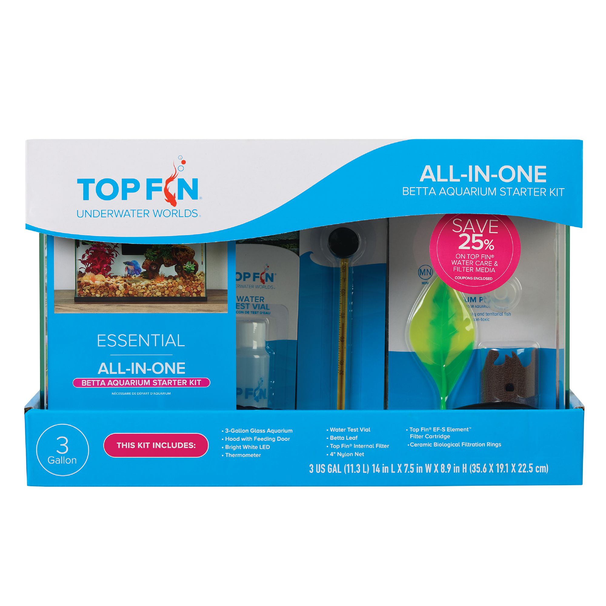 Top Fin® All-In-One Betta Aquarium Starter Kit - Betta Fish Tank Starter Kit - 3 Gallon (3 Gal)