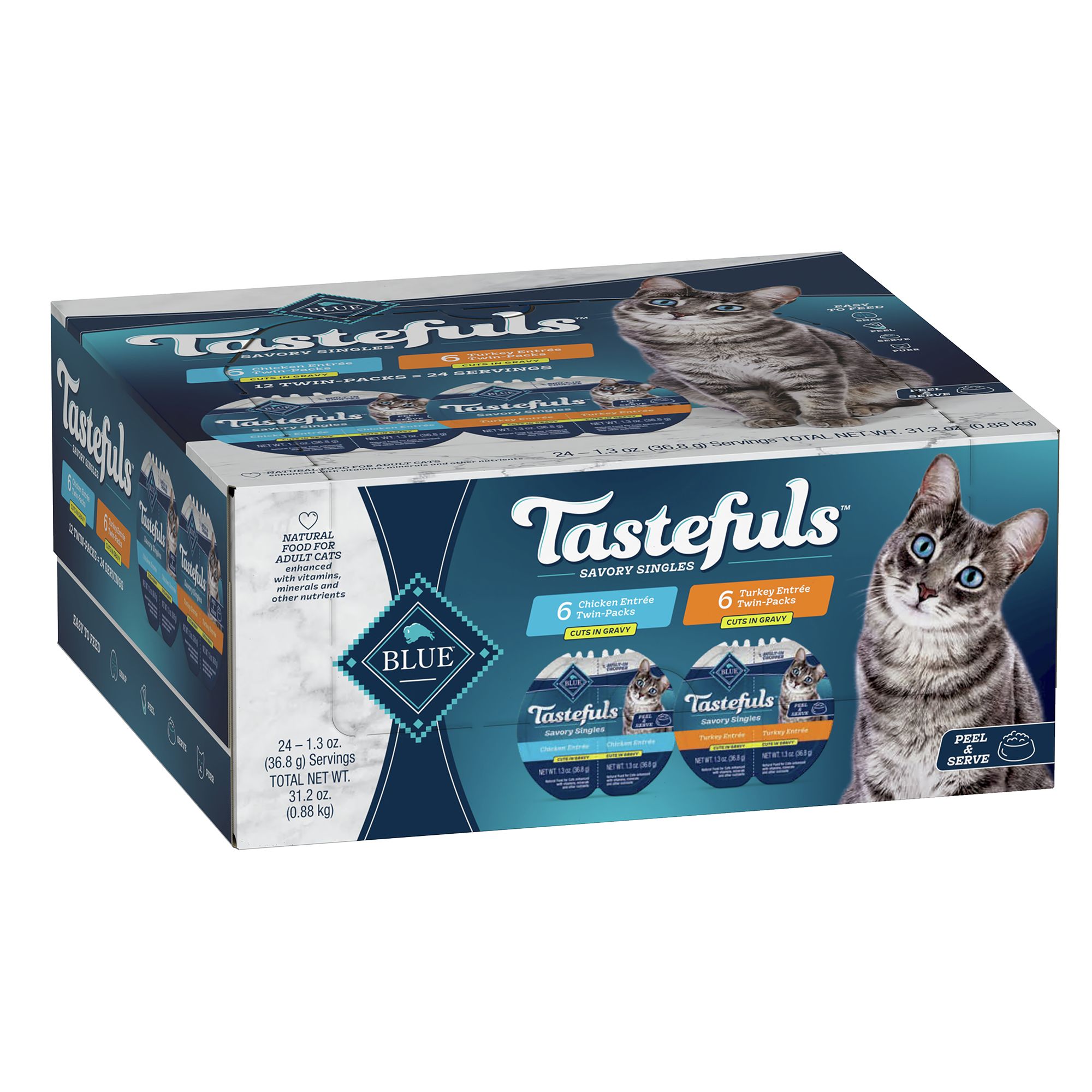 Blue Buffalo Tastefuls; Spoonless Singles Wet Cat Food Variety Pack- 12 Count, Poulty, Cuts in Gr Adult, Size: Count | PetSmart