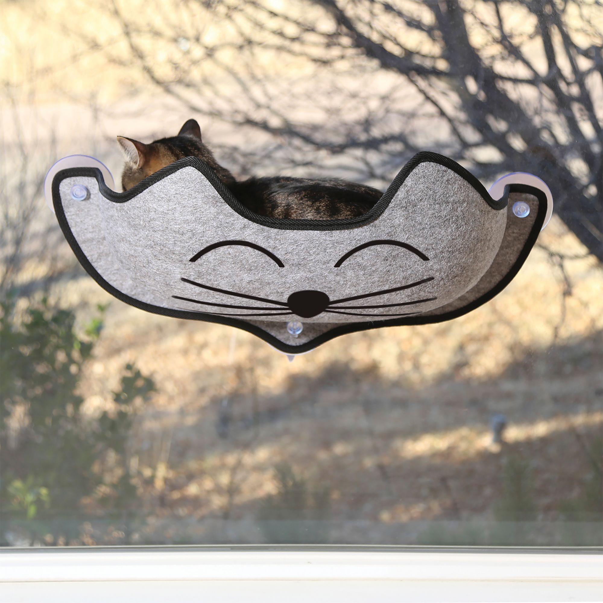 K&H Pet Products EZ Mount Kitty Face Cat Window Perch Bed, Sturdy Window Hammock w/  Washable Pad (27"L x 11"W x 6"H)