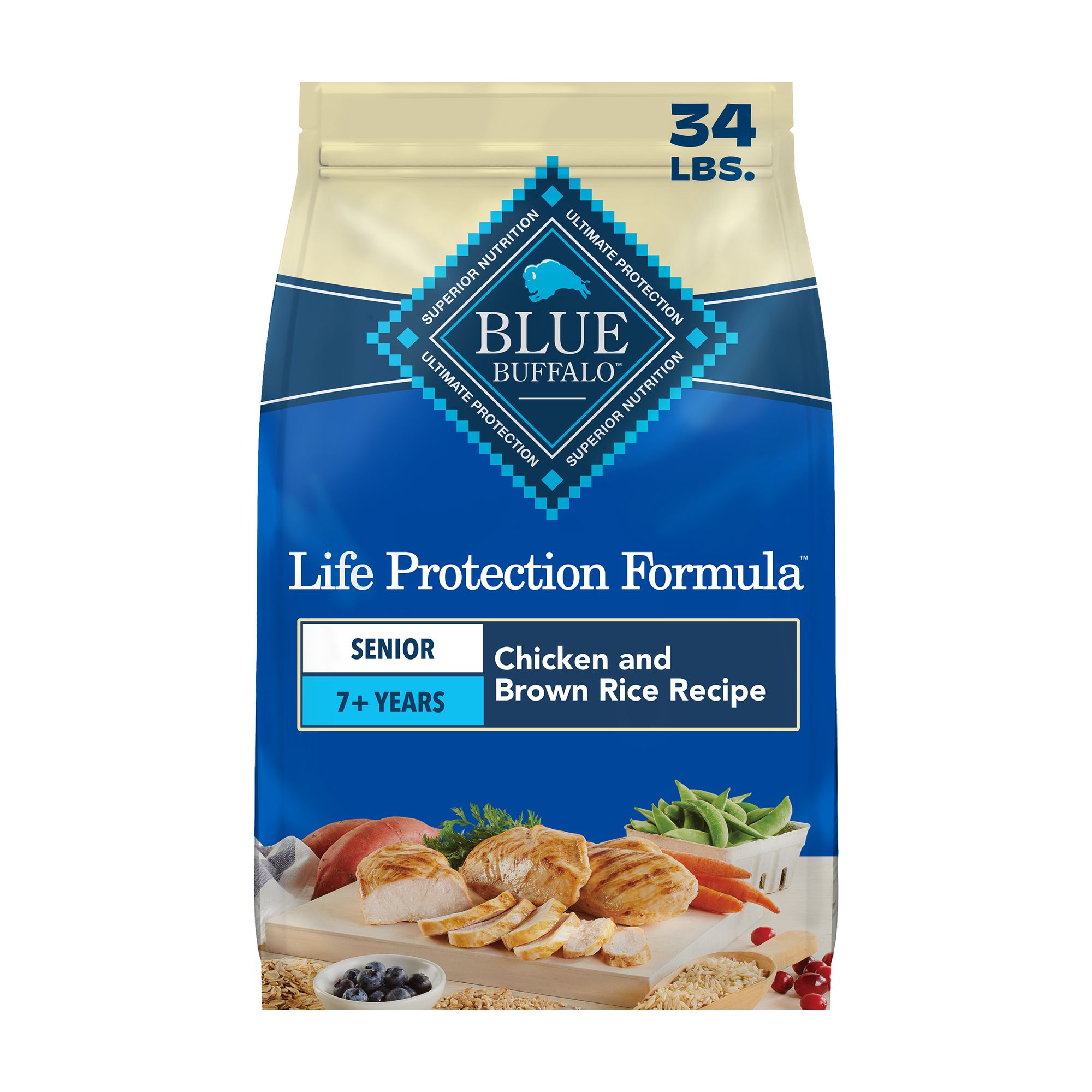 Blue Buffalo Life Protection Formula; Senior 7+ Dry Dog Food - Chicken and Brown Rice, Size: 34 lb | PetSmart