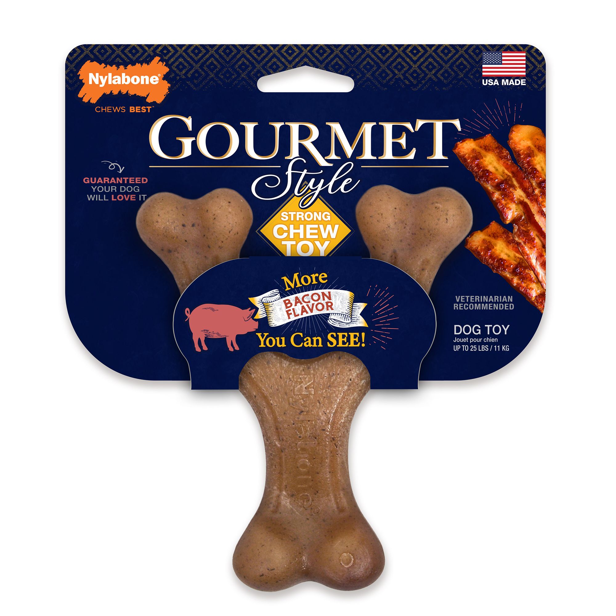 Nylabone Gourmet Wishbone Chew Dog Toy - Bacon, Size: Regular | PetSmart