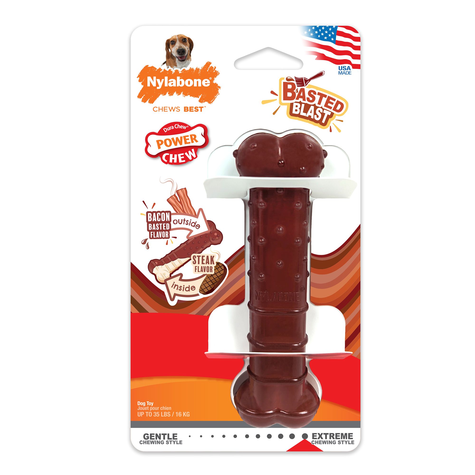 Nylabone Power Chew Basted Blast Dog Toy - Bacon and Steak Flavor size: Wolf | PetSmart