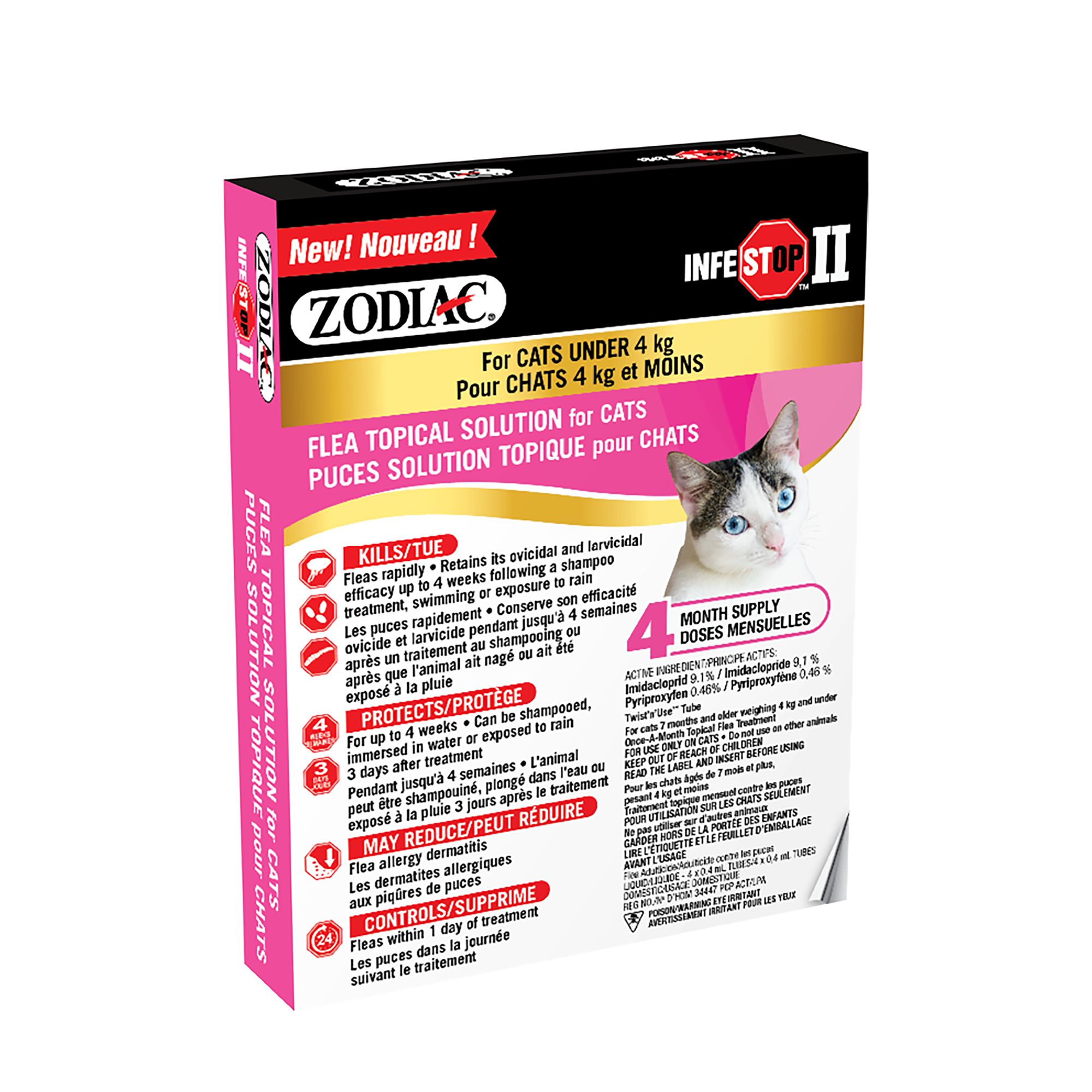 Zodiac Infestop II Flea Topical Solution for Cats Under 4 kg - 4 Count (4 kg and Under)