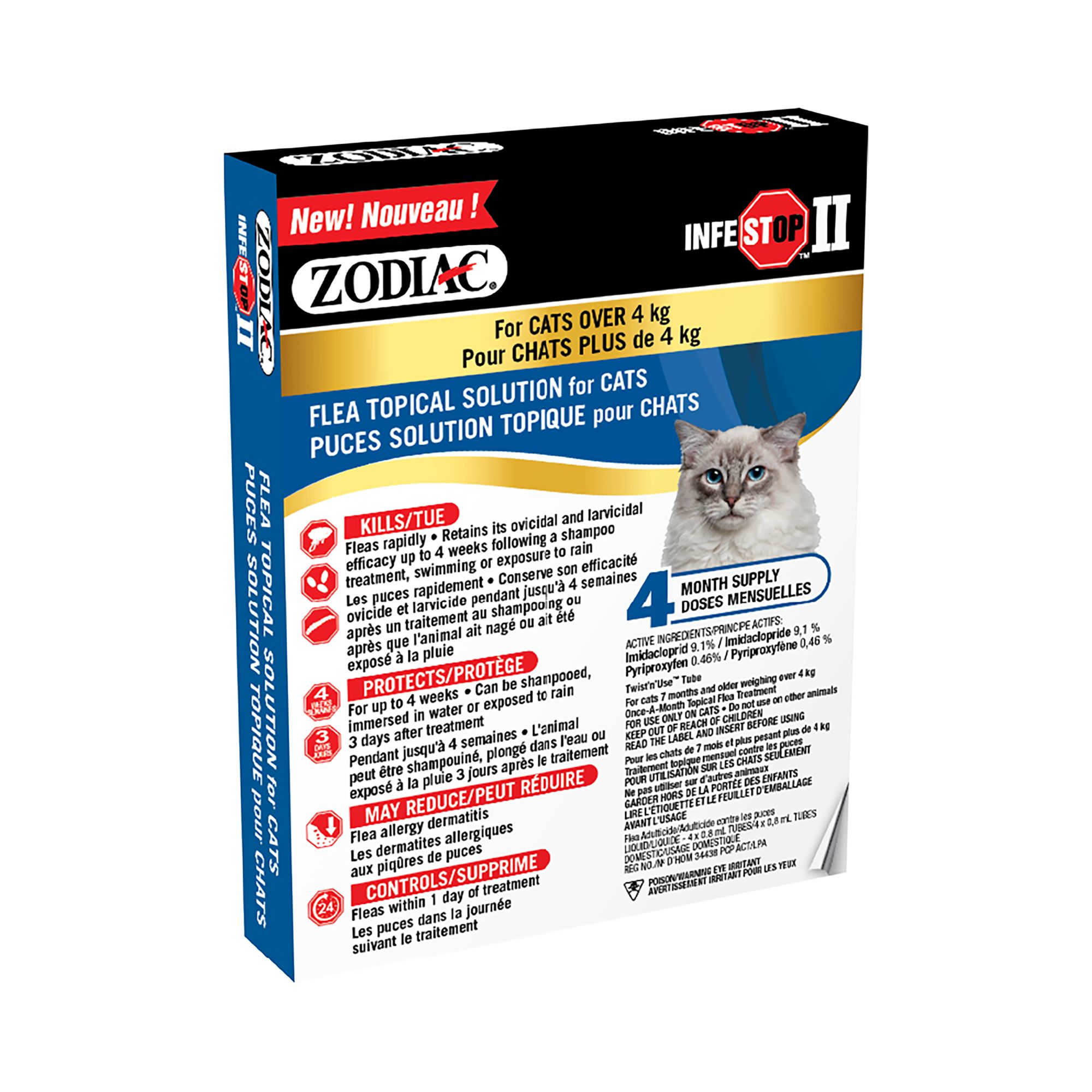 Zodiac Infestop II Flea Topical Solution for Cats Over 4 kg - 4 Count (4 kg and Over)