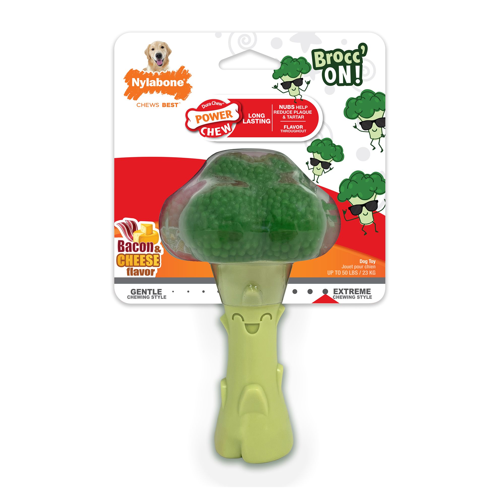 Nylabone Power Chew Broccoli "Brocc' On " Dog Toy - Bacon and Cheese Flavor | PetSmart