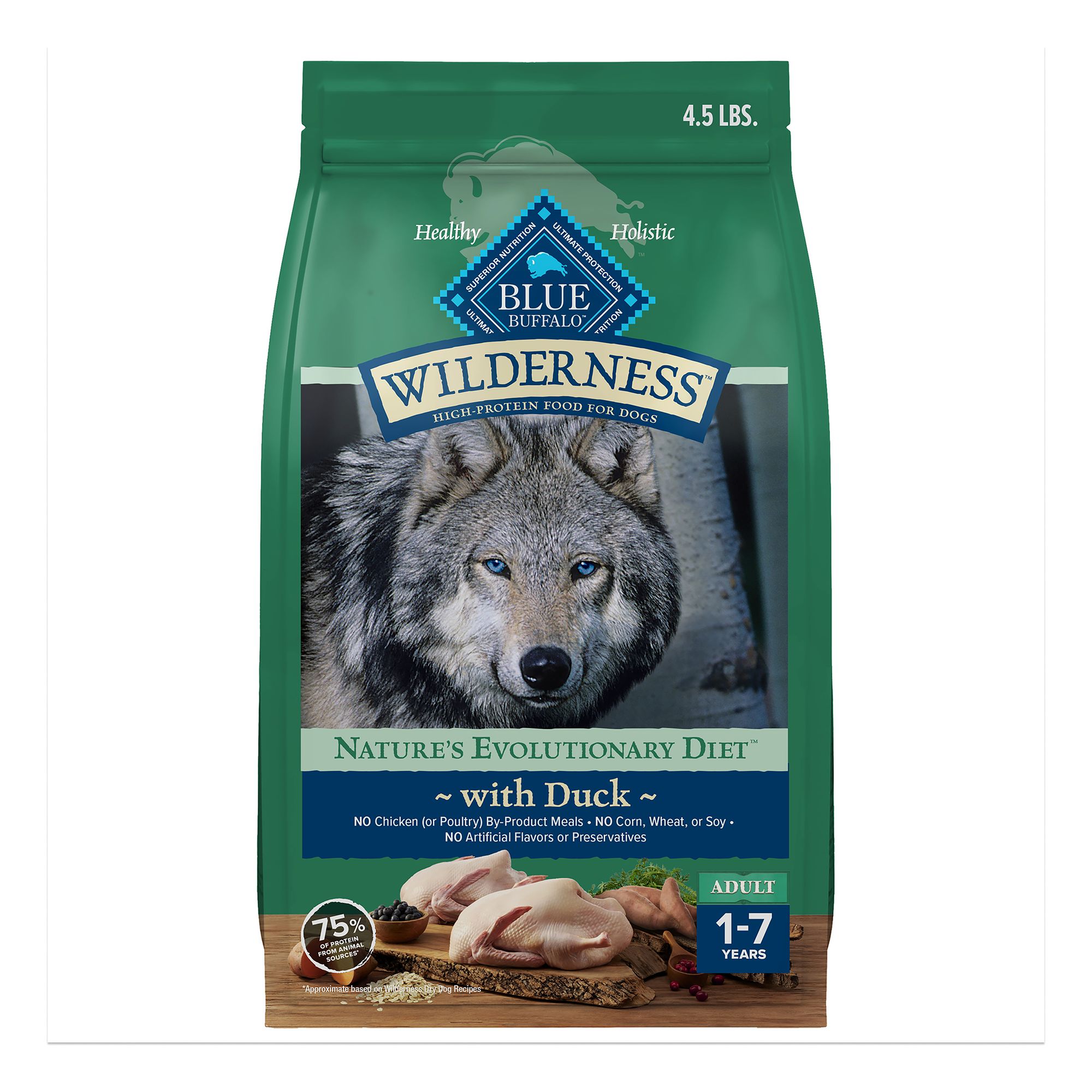 Blue Buffalo Wilderness Adult Dry Dog Food - Wholesome Grains, High-Protein, Natural, Duck, Size: 4.5 lb | PetSmart
