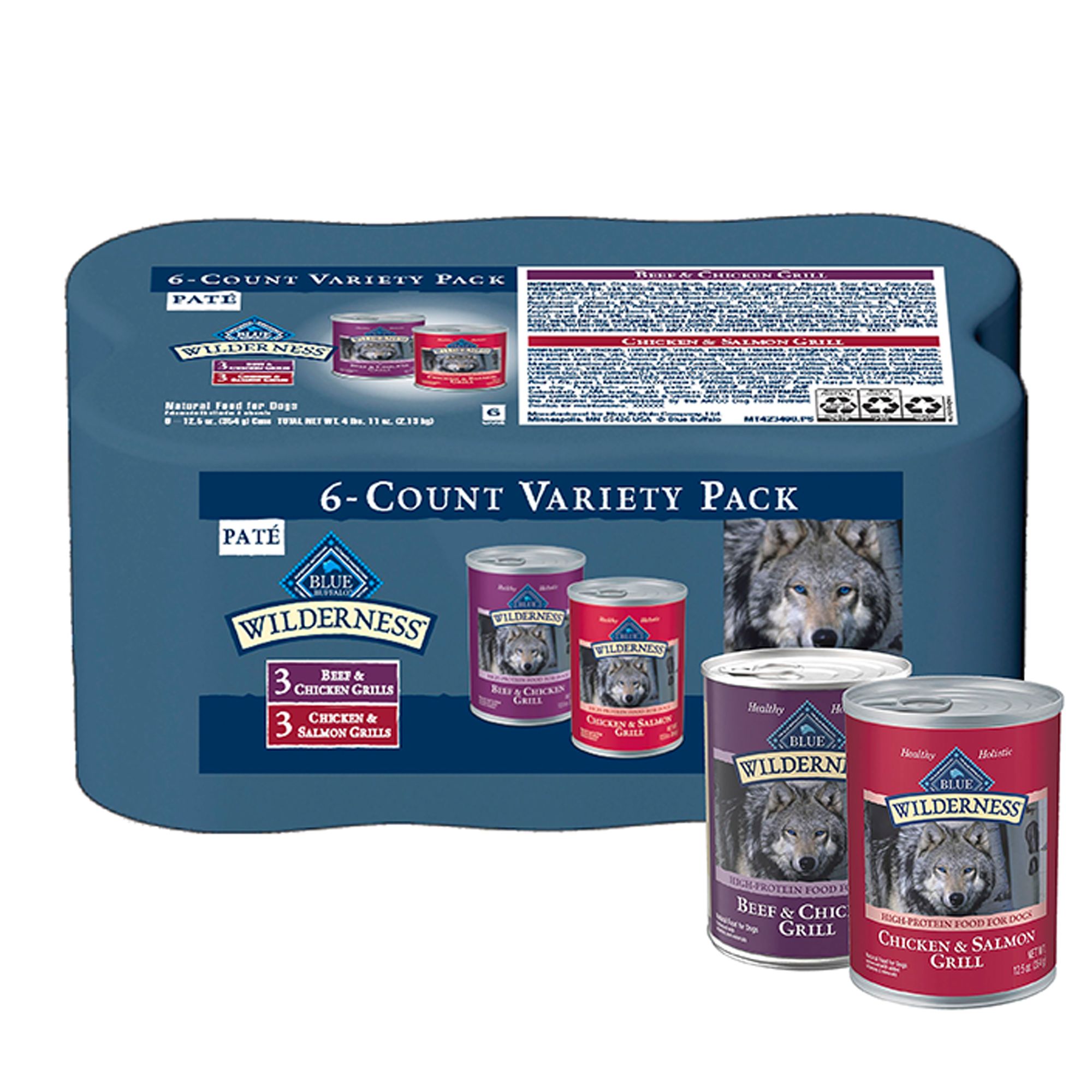 Blue Buffalo Wilderness Variety Pack Adult Wet Dog Food - Grain Free, 12.5 oz, 6 Count | PetSmart
