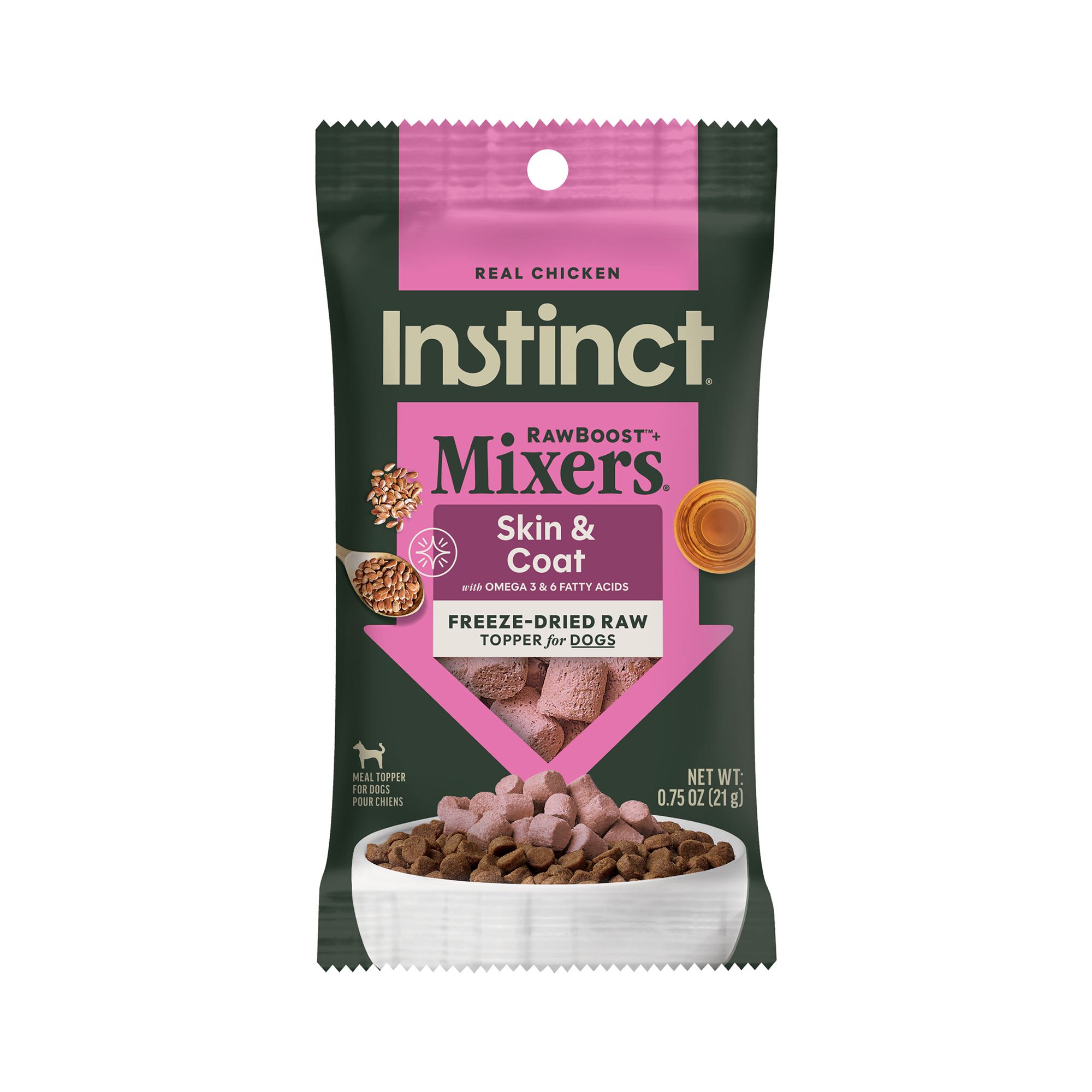 Instinct Raw Boost Mixers Skin and Coat Health All Life Stages Dog Food Topper - Raw, Grain Free, Size: 0.75 oz, Flavor: Chicken | PetSmart Salmon
