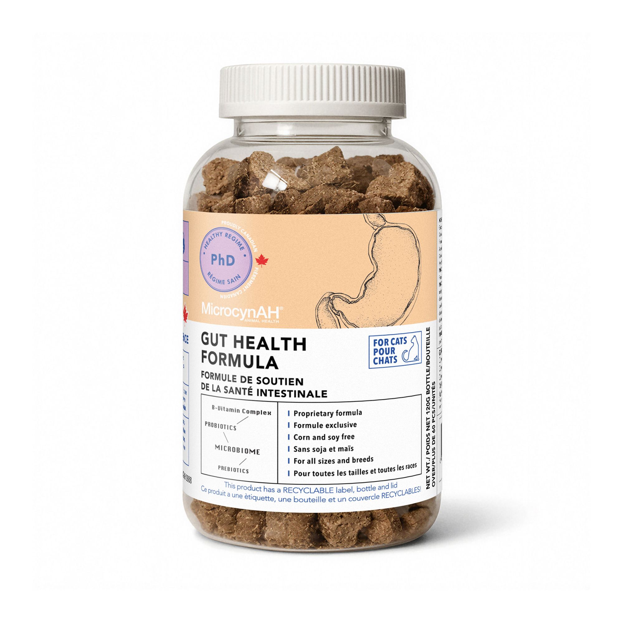 MicrocynAH PhD Daily Regime Gut Health Soft Chew Digestive Aid Supplements for Cats, 120G (120 g)