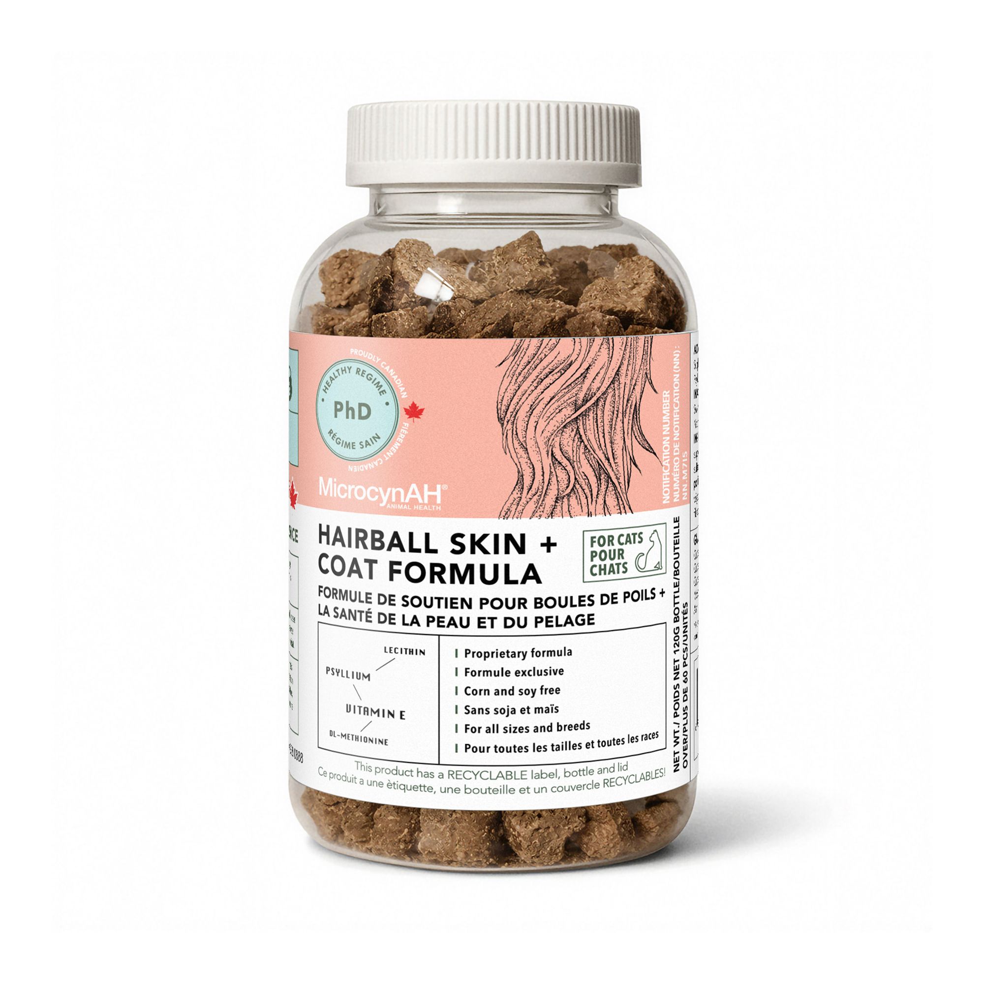 MicrocynAH PhD Daily Regime Hairball Skin + Coat Health Formula for Cats, 120G (120 g)