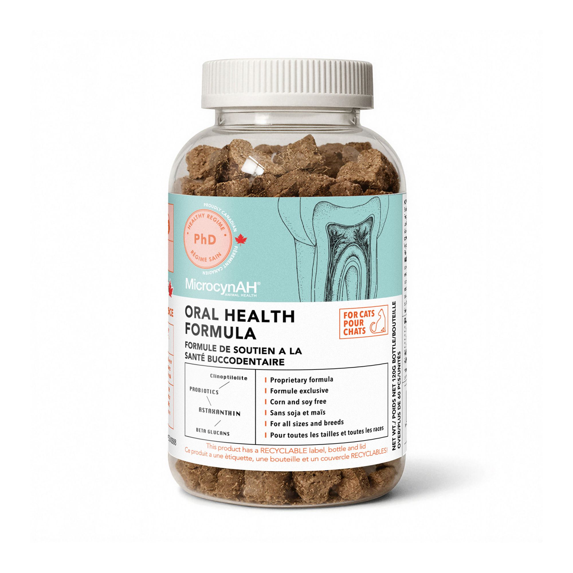 MicrocynAH PHD Daily Regime Oral Health Soft Chew Dental Supplements for Cats, 120G (1200 g)