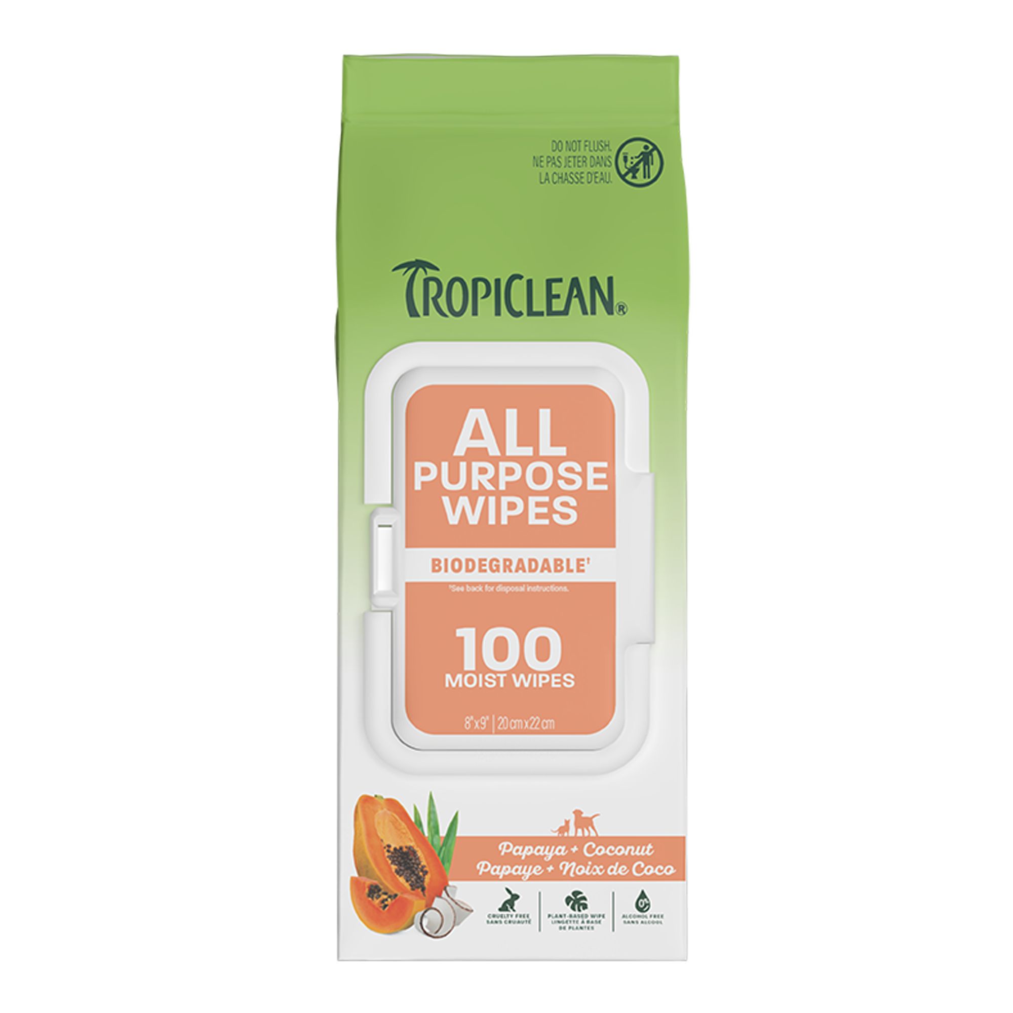TropiClean Papaya and Coconut Luxury 2-in-1 Pet Wipes in Green, Size: 100 Count | PetSmart
