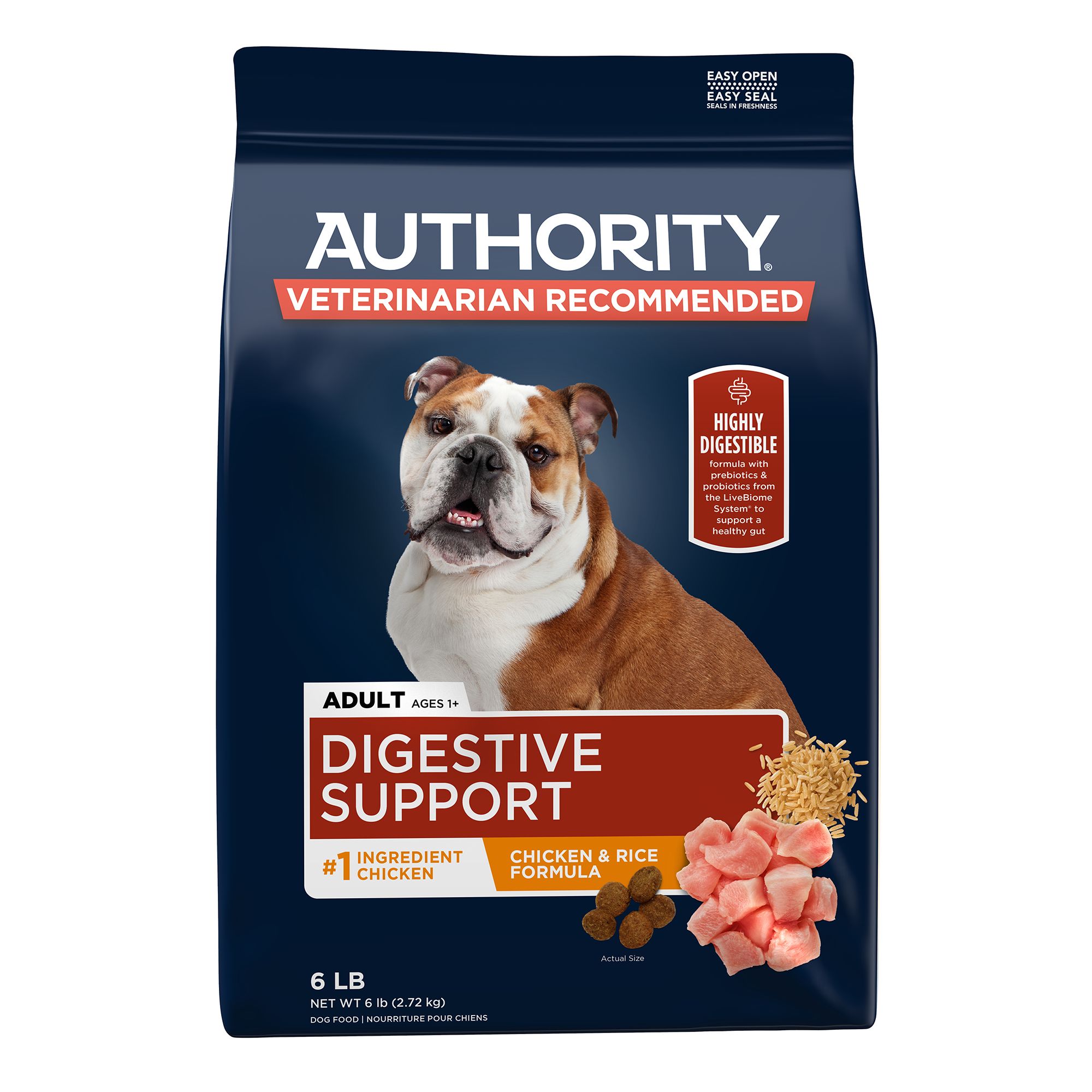 Authority Digestive Support Adult Dog Dry Food - Chicken & Rice (6 Lb)