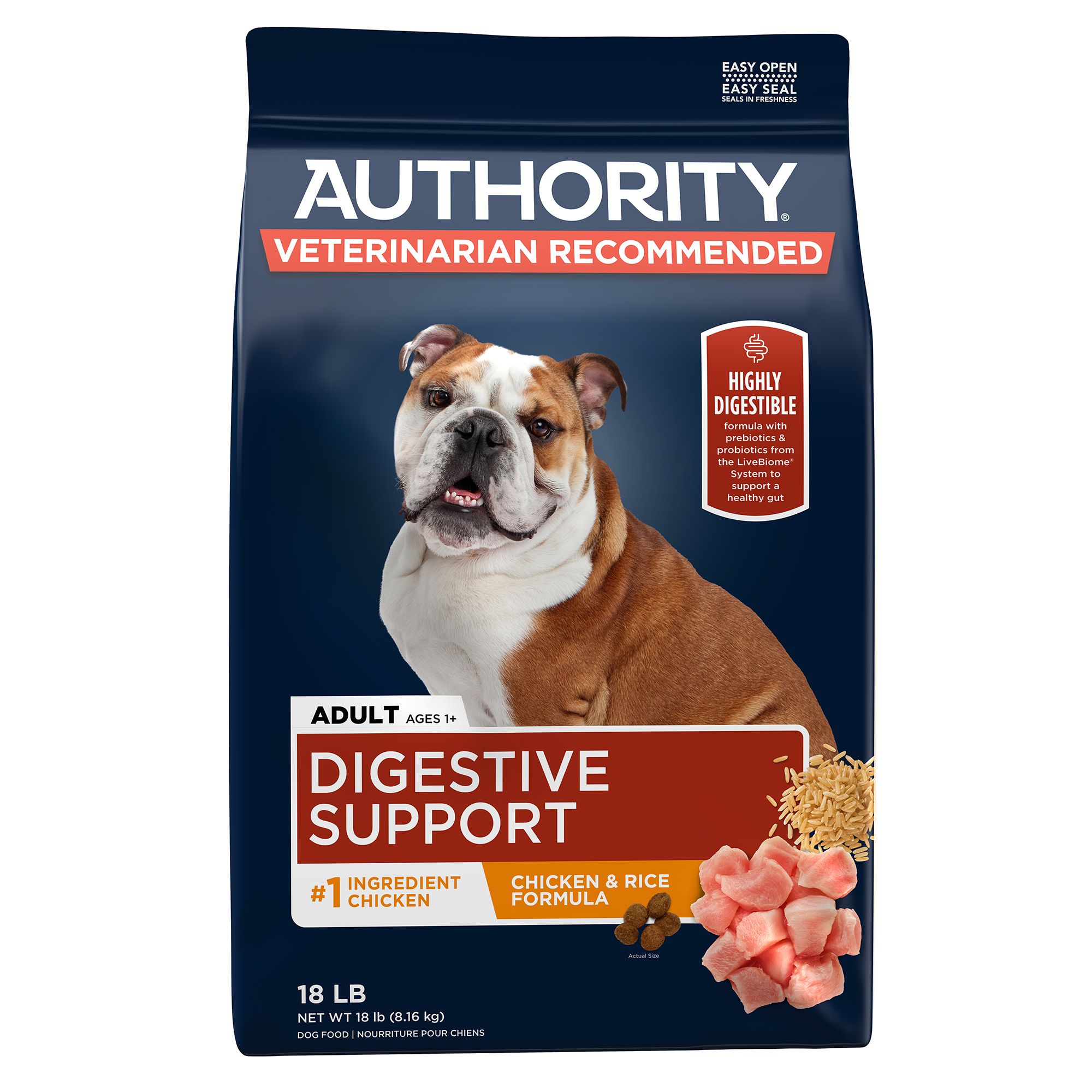Authority Digestive Support Adult Dog Dry Food - Chicken & Rice (18 Lb)