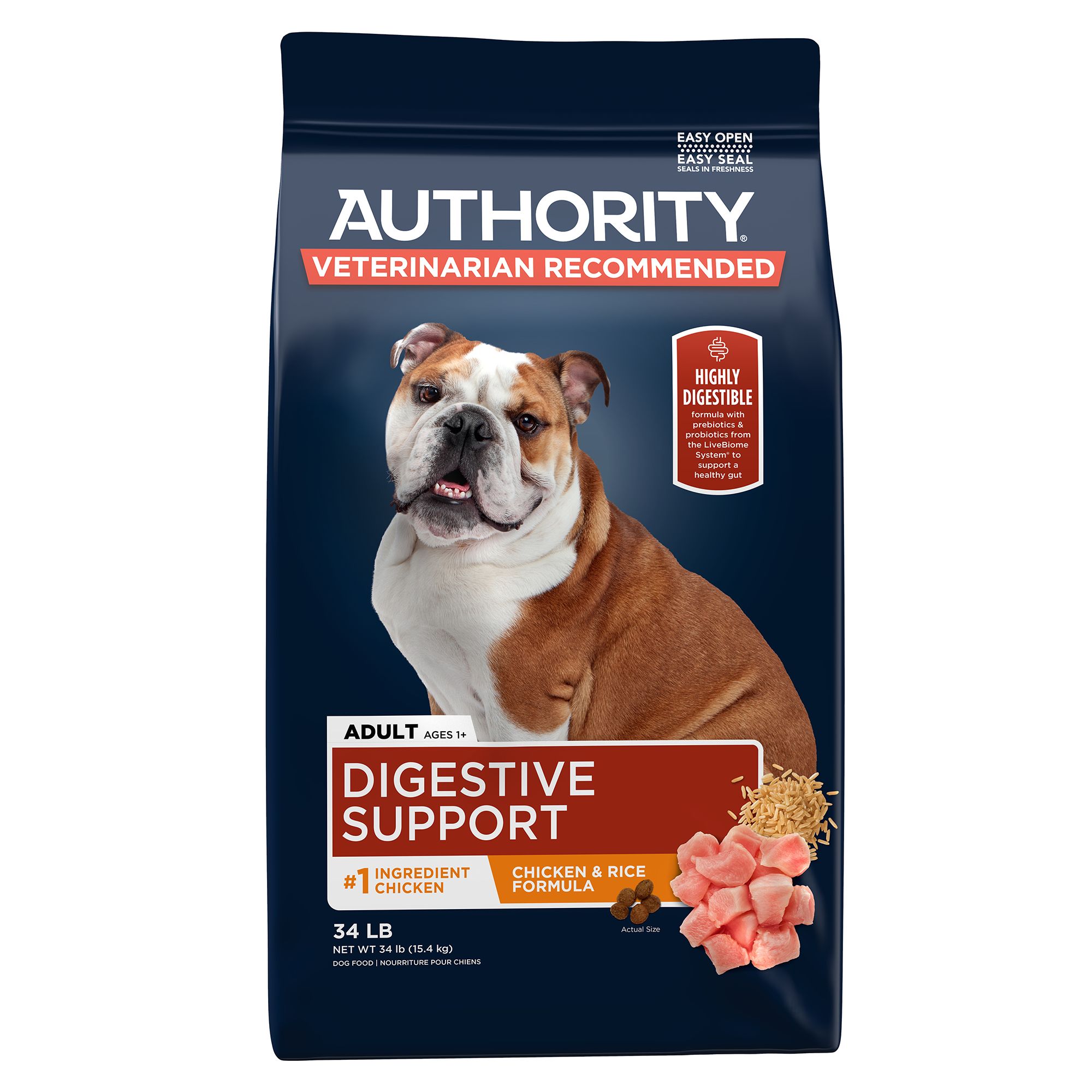 Authority Digestive Support Adult Dog Dry Food - Chicken & Rice (34 Lb)