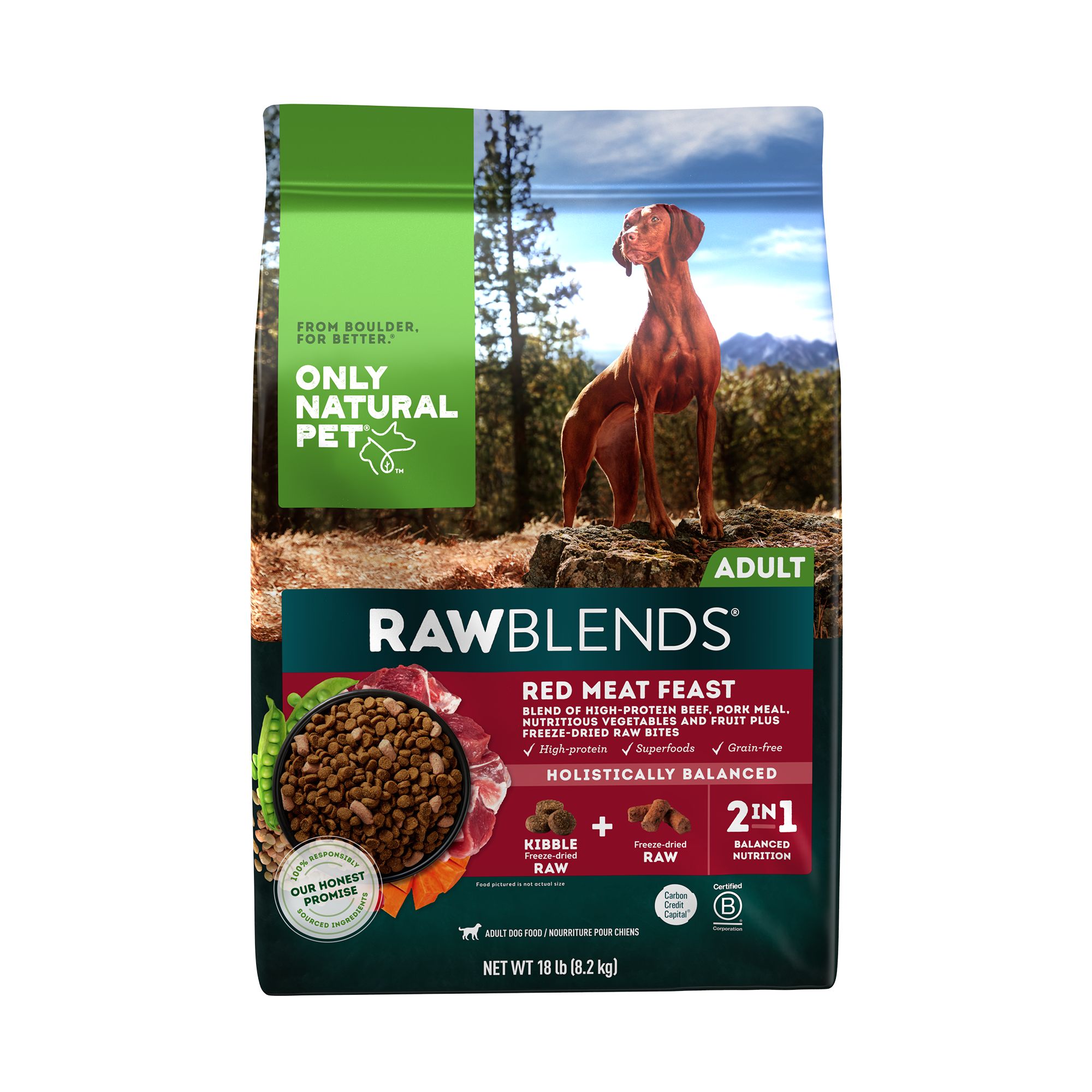 Only Natural Pet RawBlends Adult Dog Food - Grain Free, With Raw Bites, Red Meat Feast, Size: 18 lb | PetSmart