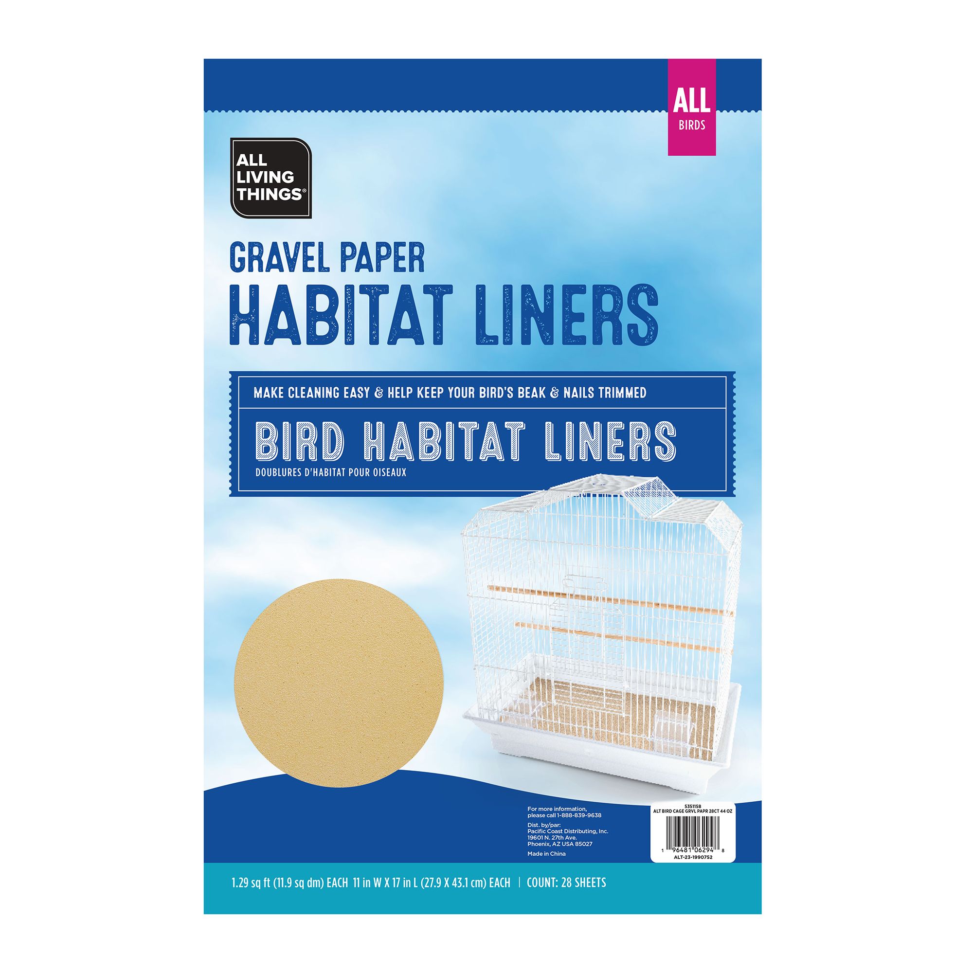 All Living Things® Gravel Paper - Bird Cage Gravel Paper Liner - 28ct (44 Oz)