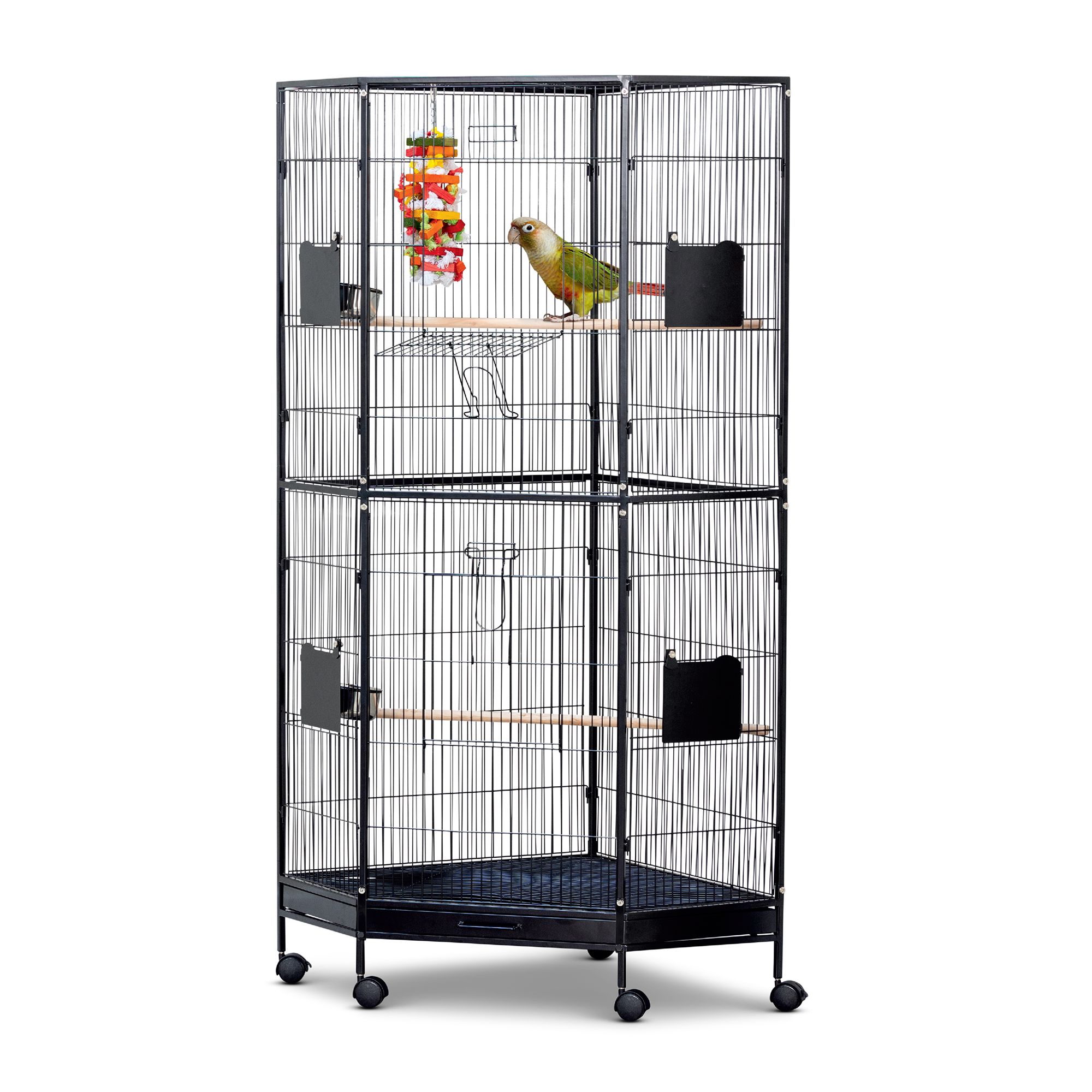 All Living Things® Corner Pet Bird Cage for Medium Birds - Space Saving Design (26.3"L x 26.3"W x 64.1"H)