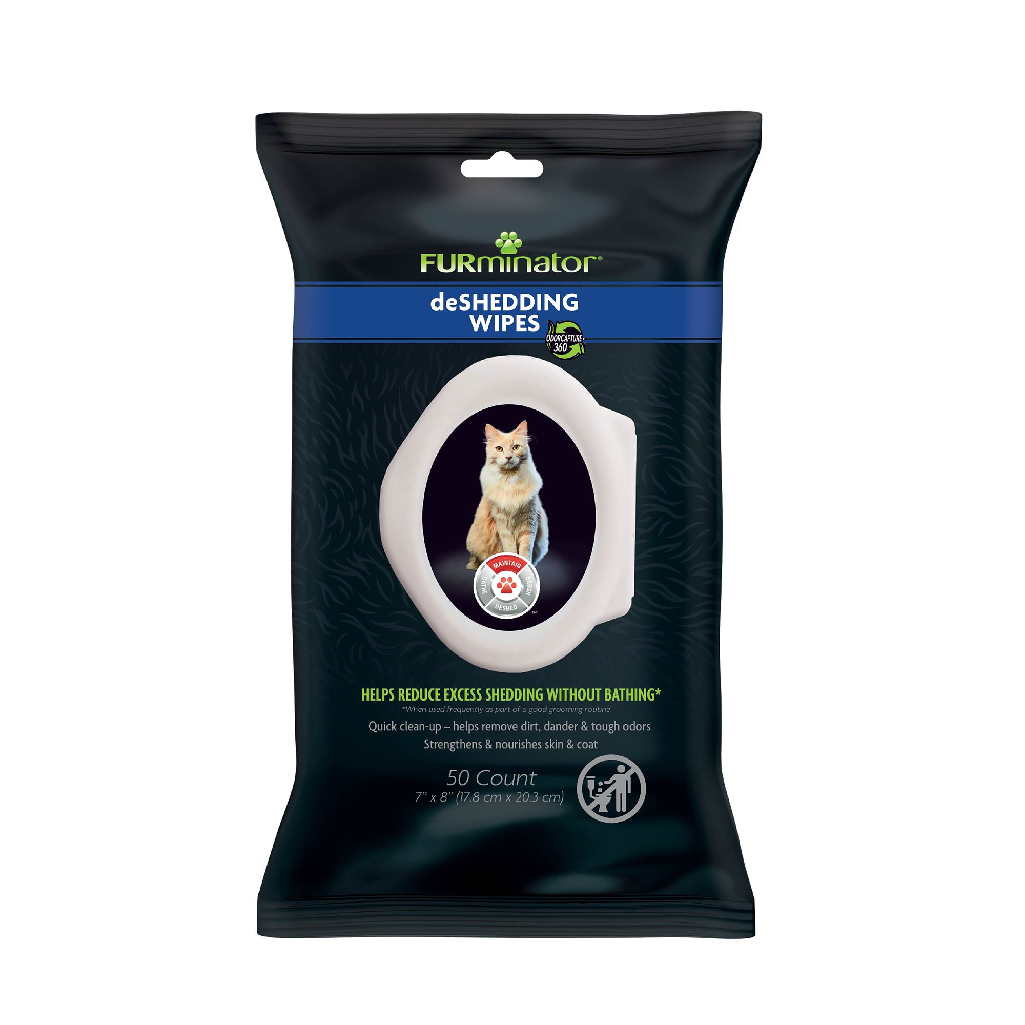 FURminator® deShedding Cat Grooming Wipes, Reduces Shedding - 50 Count