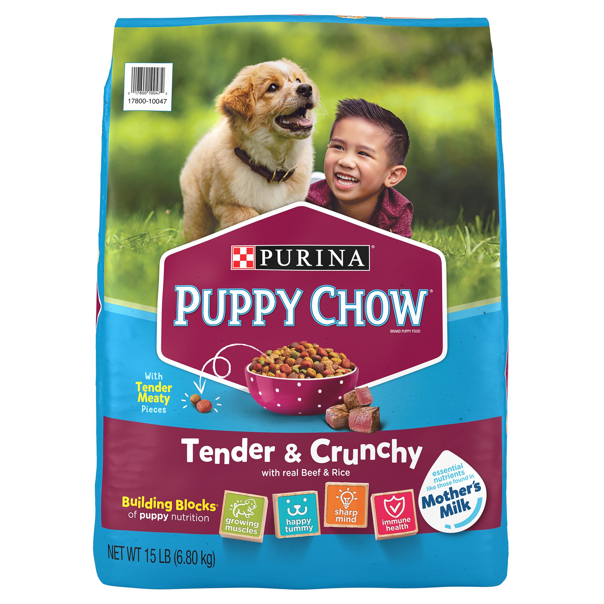 Purina Puppy Chow Tender and Crunchy Beef Rice Dry Dog Food 15 lbs | PetSmart Red